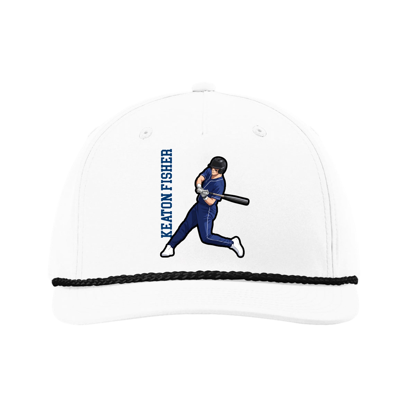 Five-Panel Classic Rope Cap — Name Vertical in White