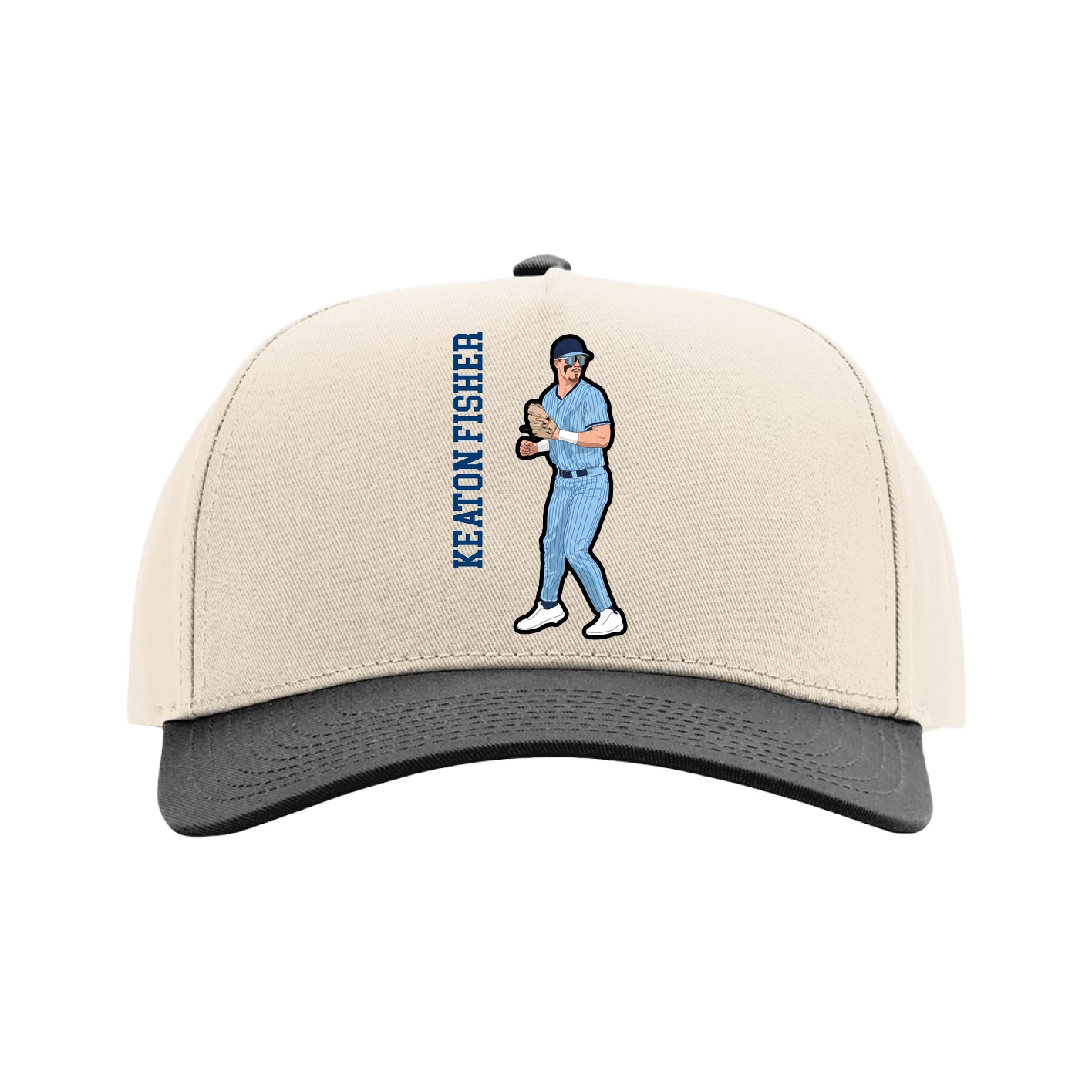 Full Fabric Five-Panel Champ Cap — Name Vertical in Cream/Black