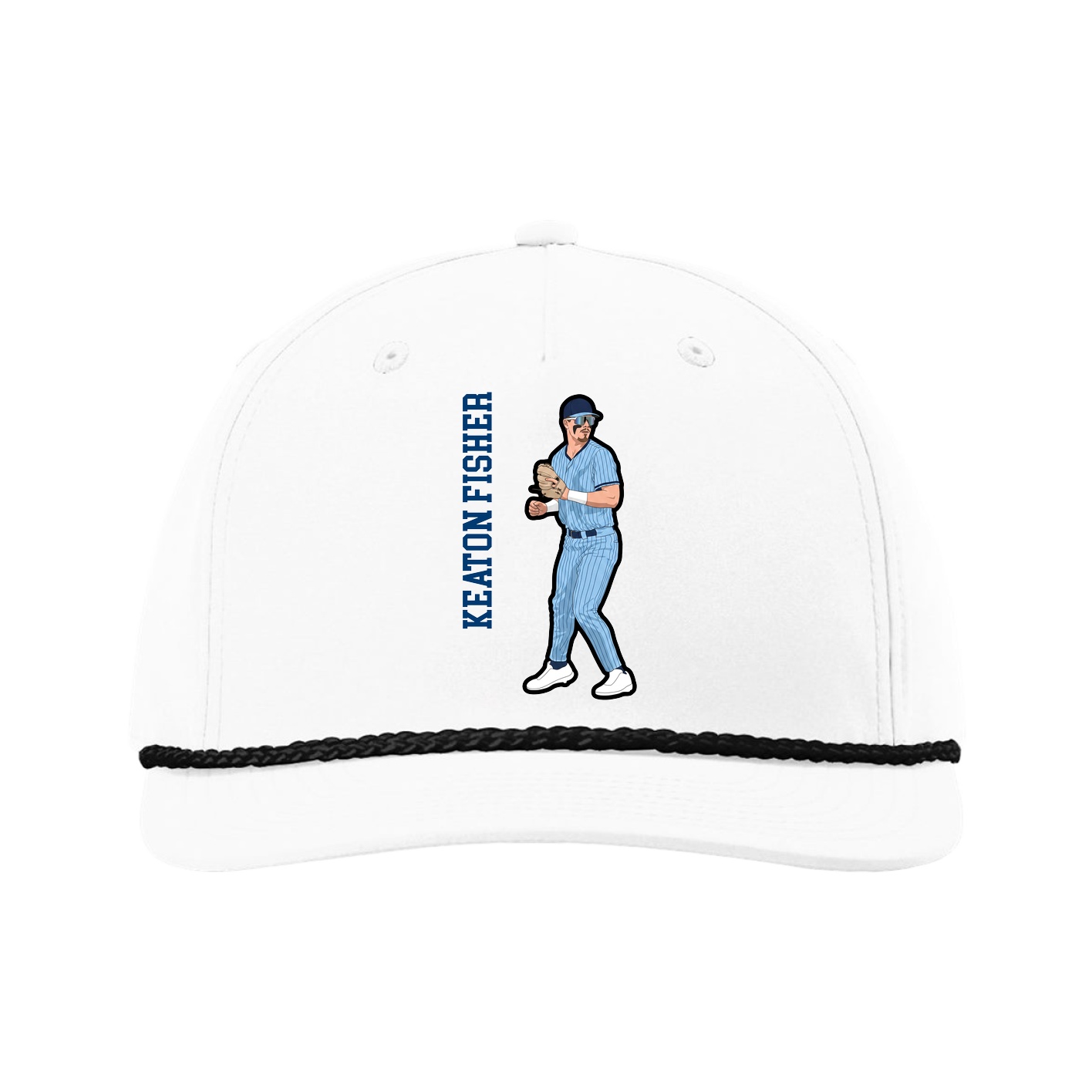 Five-Panel Classic Rope Cap — Name Vertical in White