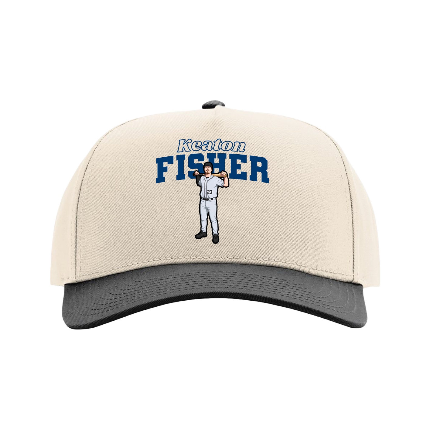 Full Fabric Five-Panel Champ Cap — Name Arch in Cream/Black