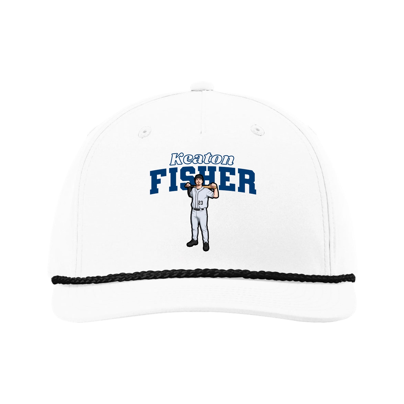 Five-Panel Classic Rope Cap — Name Arch in White