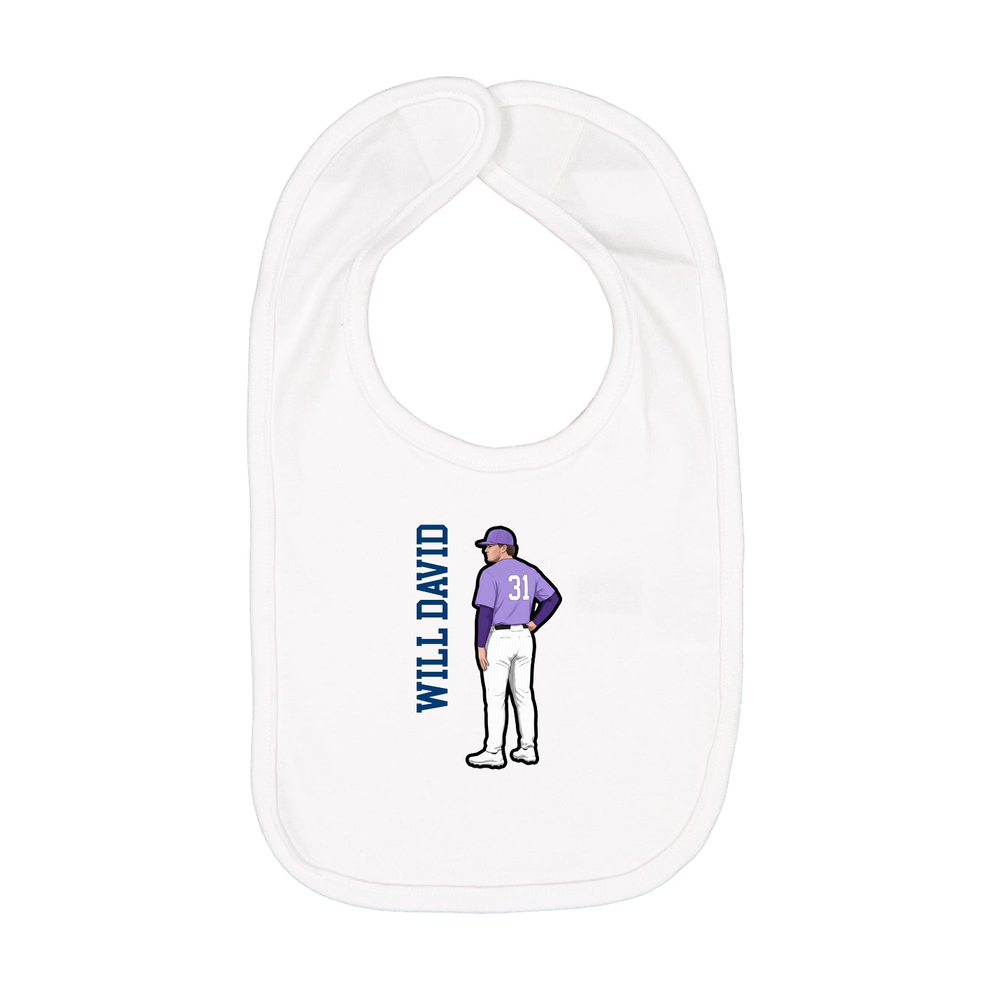 Infant Bib — Name Vertical in White