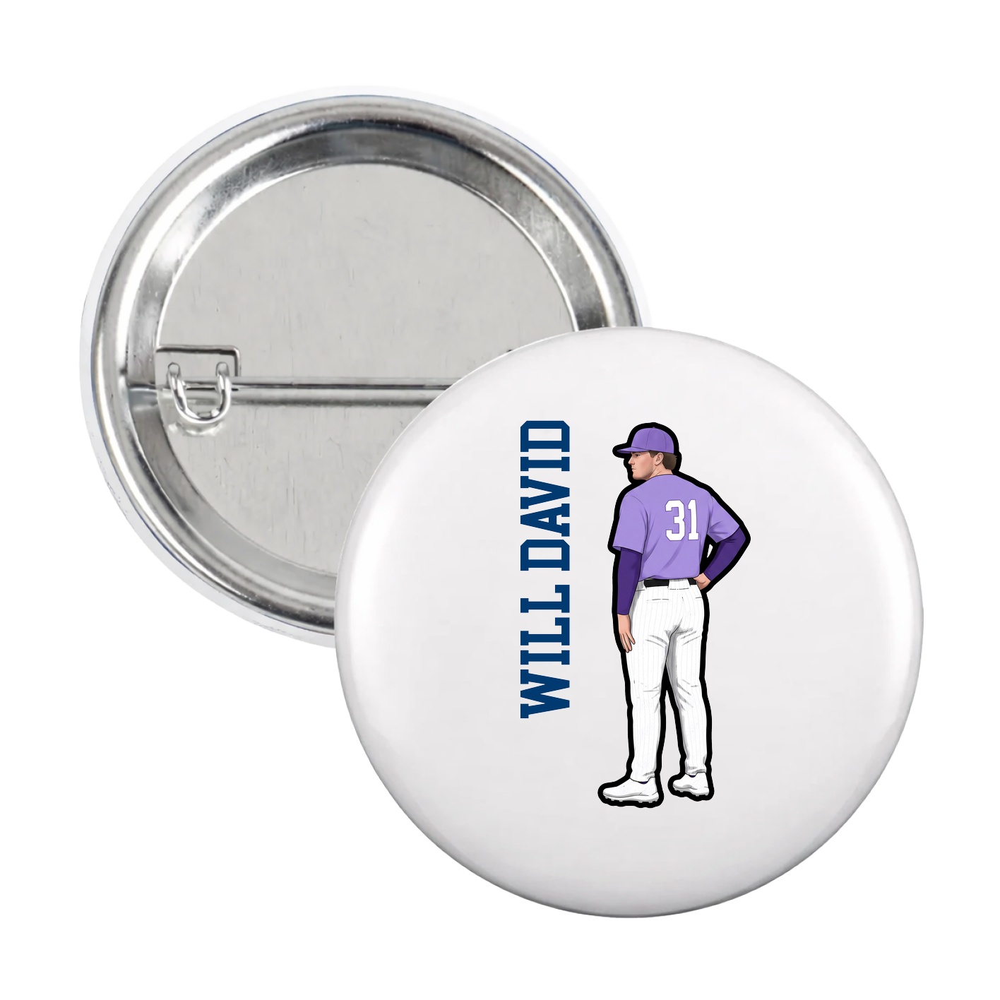 Game Day Button — Name Vertical in White