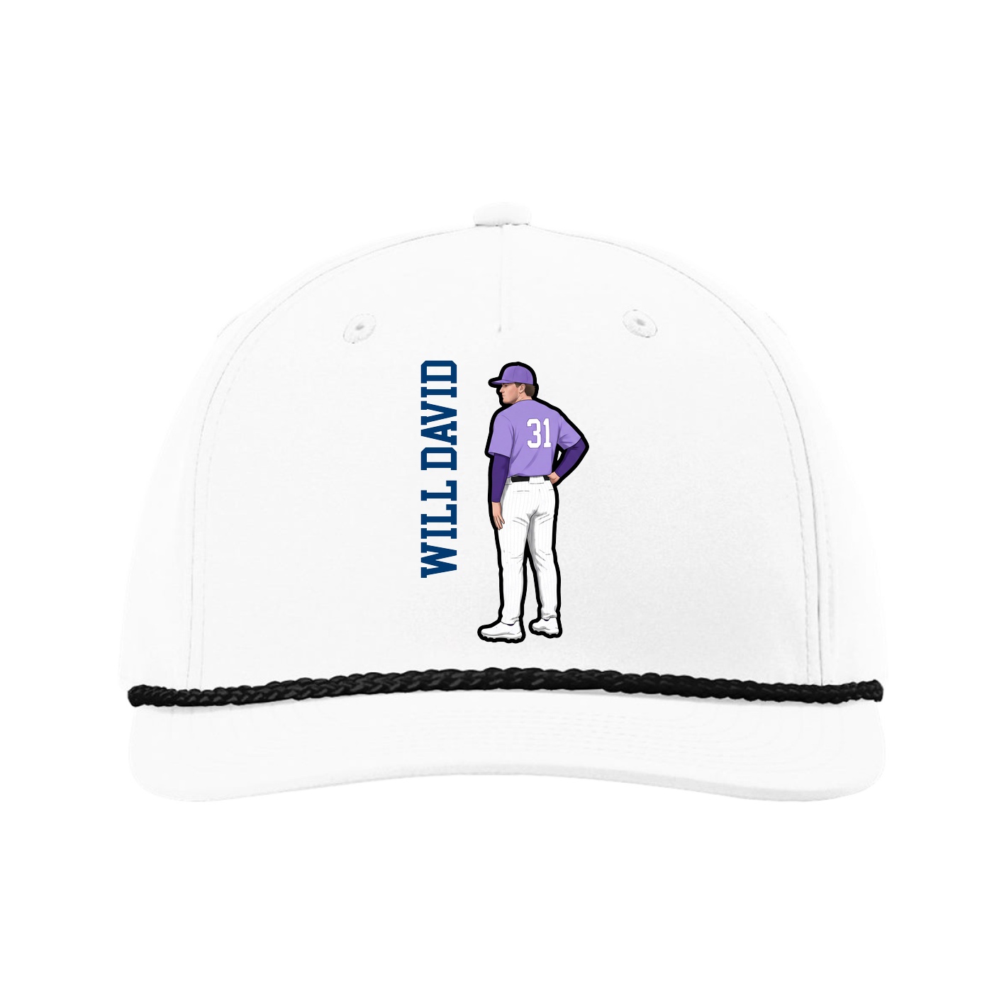Five-Panel Classic Rope Cap — Name Vertical in White