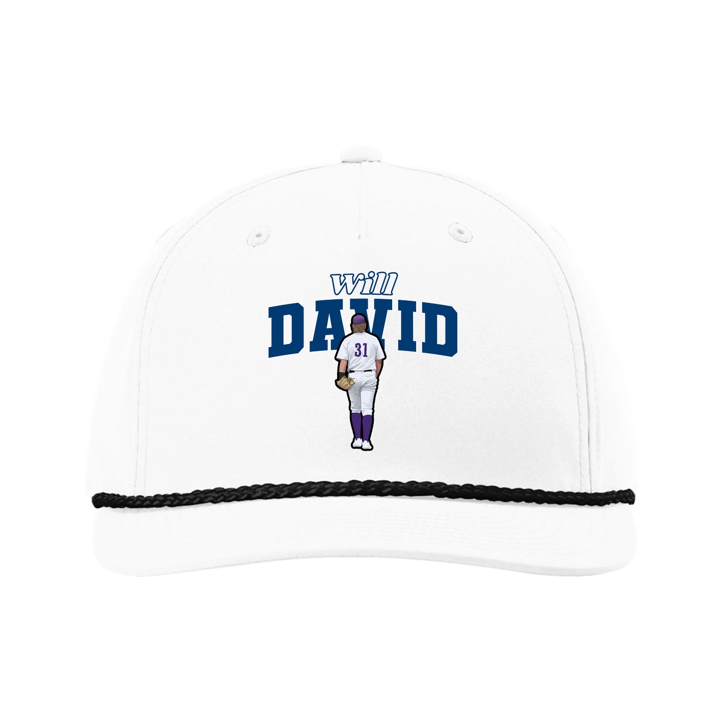 Five-Panel Classic Rope Cap — Name Arch in White