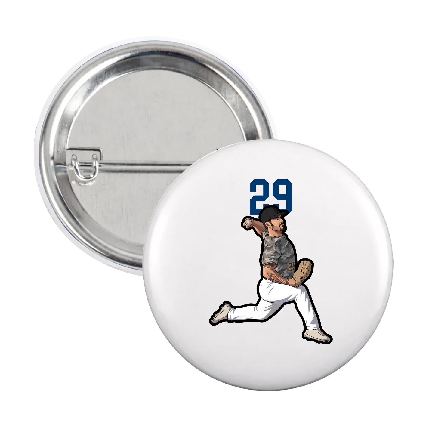 Game Day Button — Number Top in White