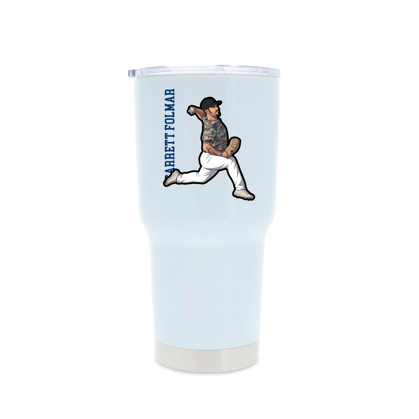 30oz Stainless Steel Tumbler — Name Vertical in White