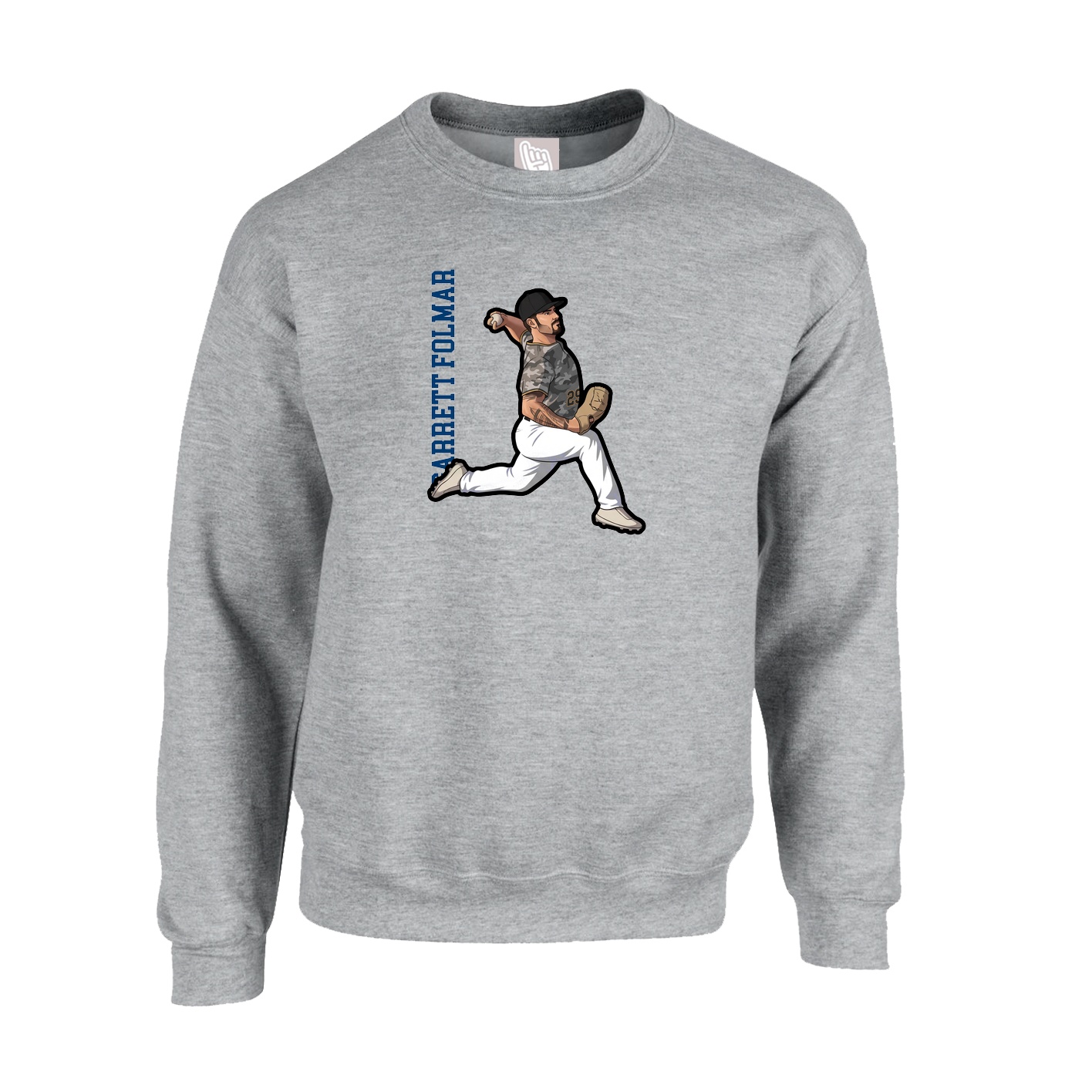 Fleece Crew — Name Vertical in Grey