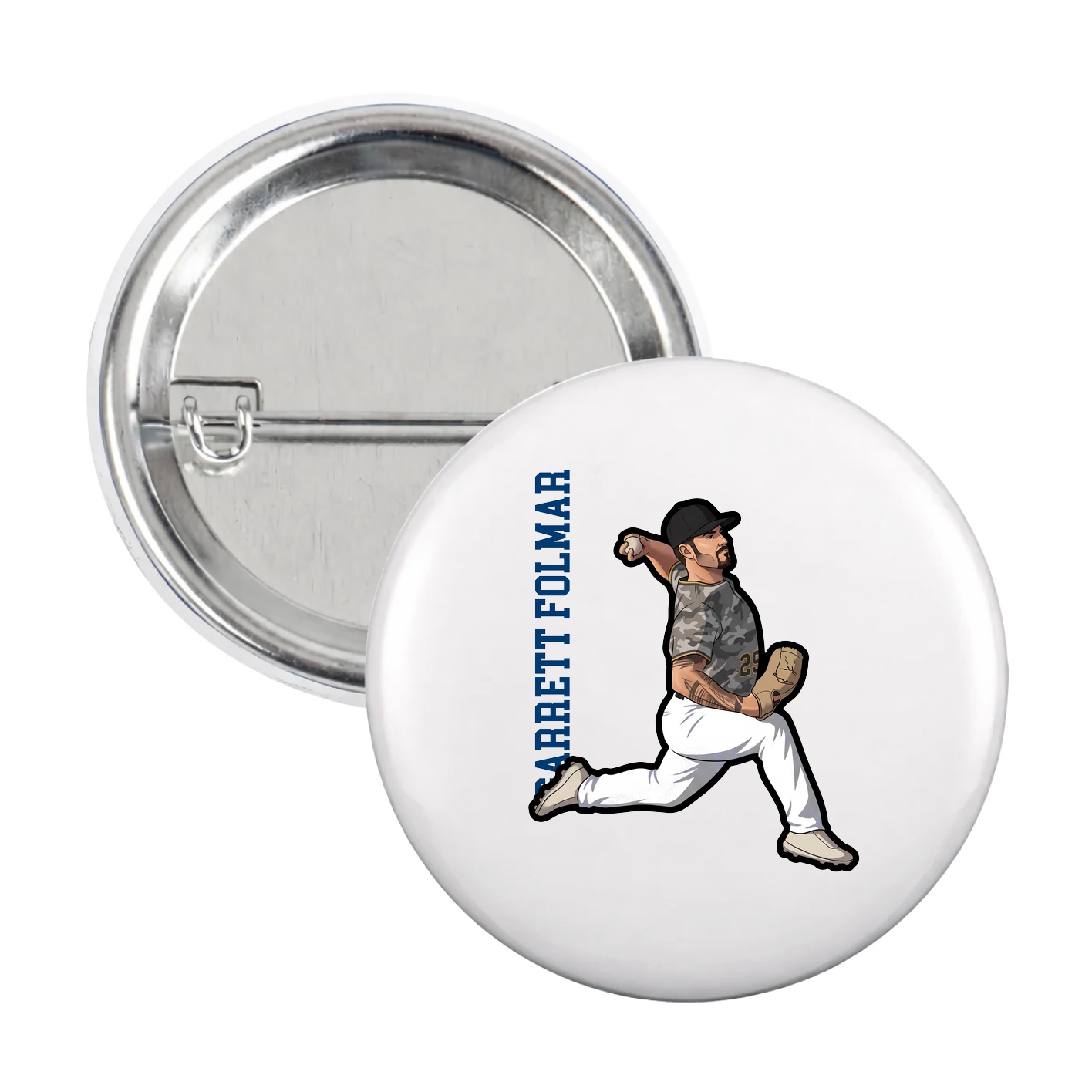 Game Day Button — Name Vertical in White