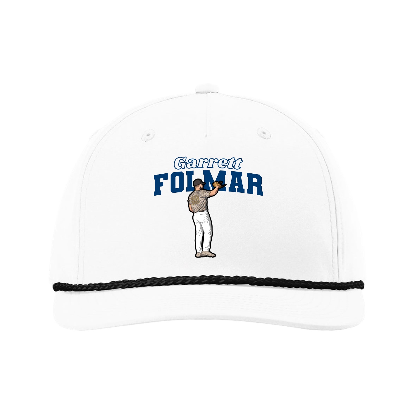 Five-Panel Classic Rope Cap — Name Arch in White