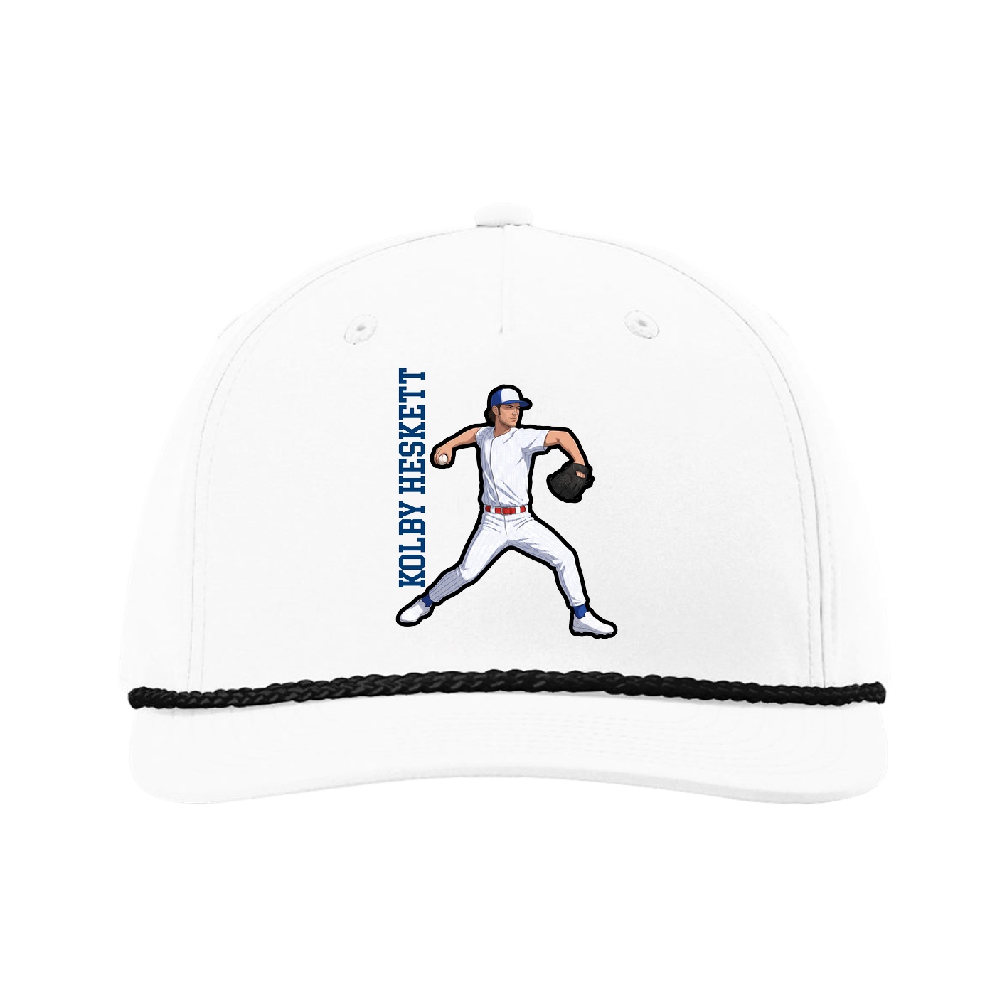 Five-Panel Classic Rope Cap — Name Vertical in White