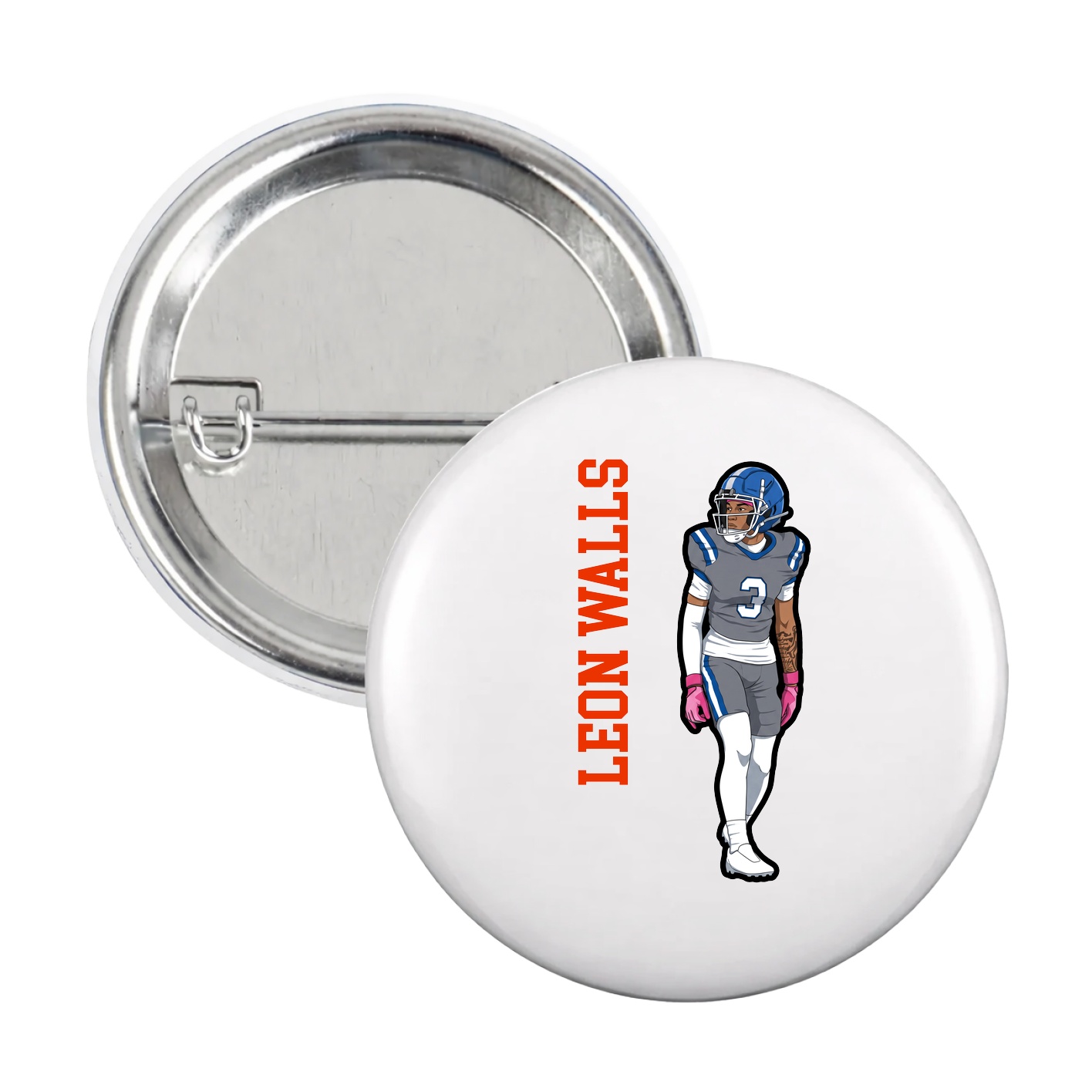 Game Day Button — Name Vertical in White