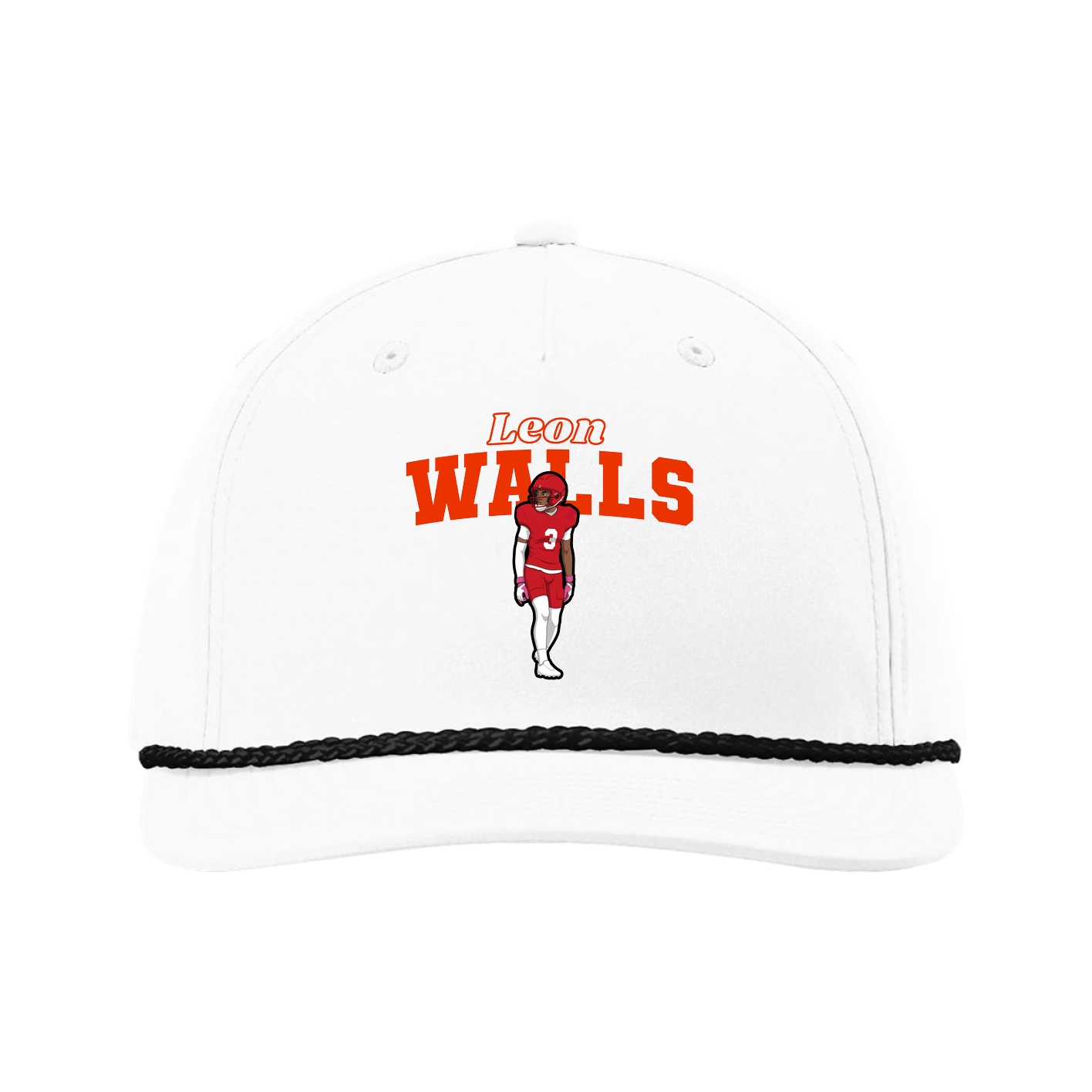 Five-Panel Classic Rope Cap — Name Arch in White