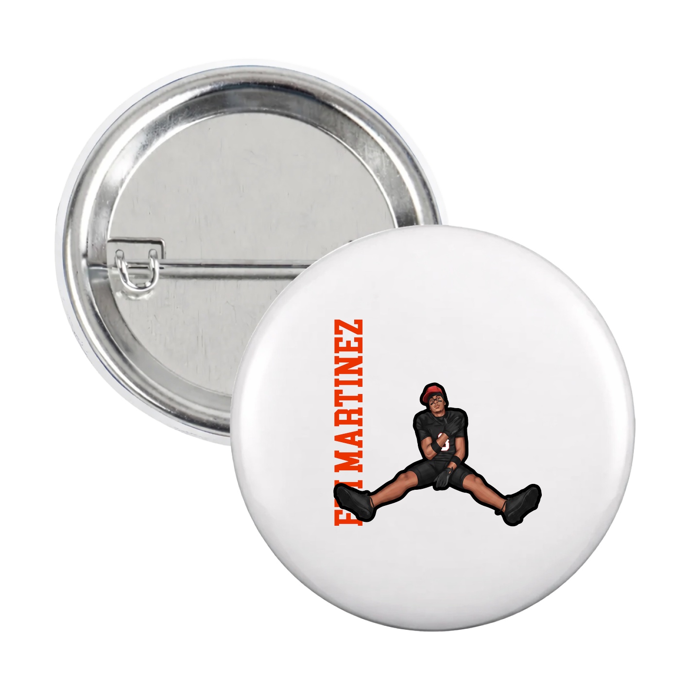 Game Day Button — Name Vertical in White