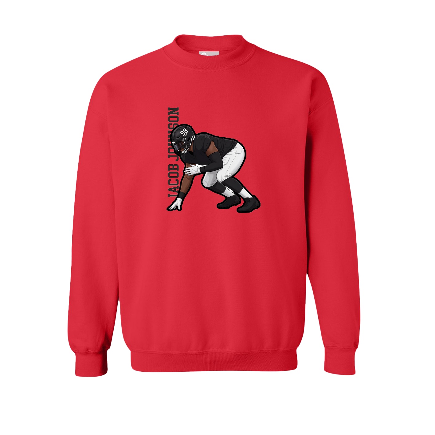 Fleece Crew — Name Vertical in Red