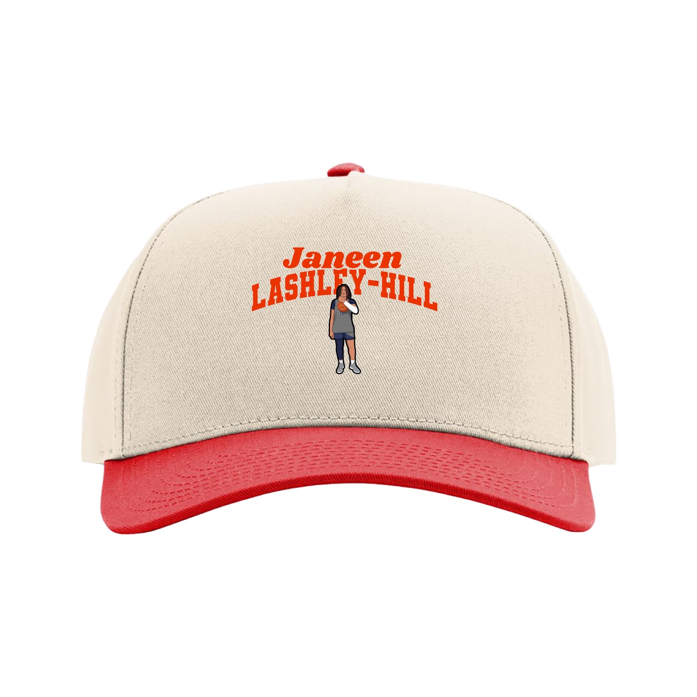 Full Fabric Five-Panel Champ Cap — Signature Arch in Cream/Red