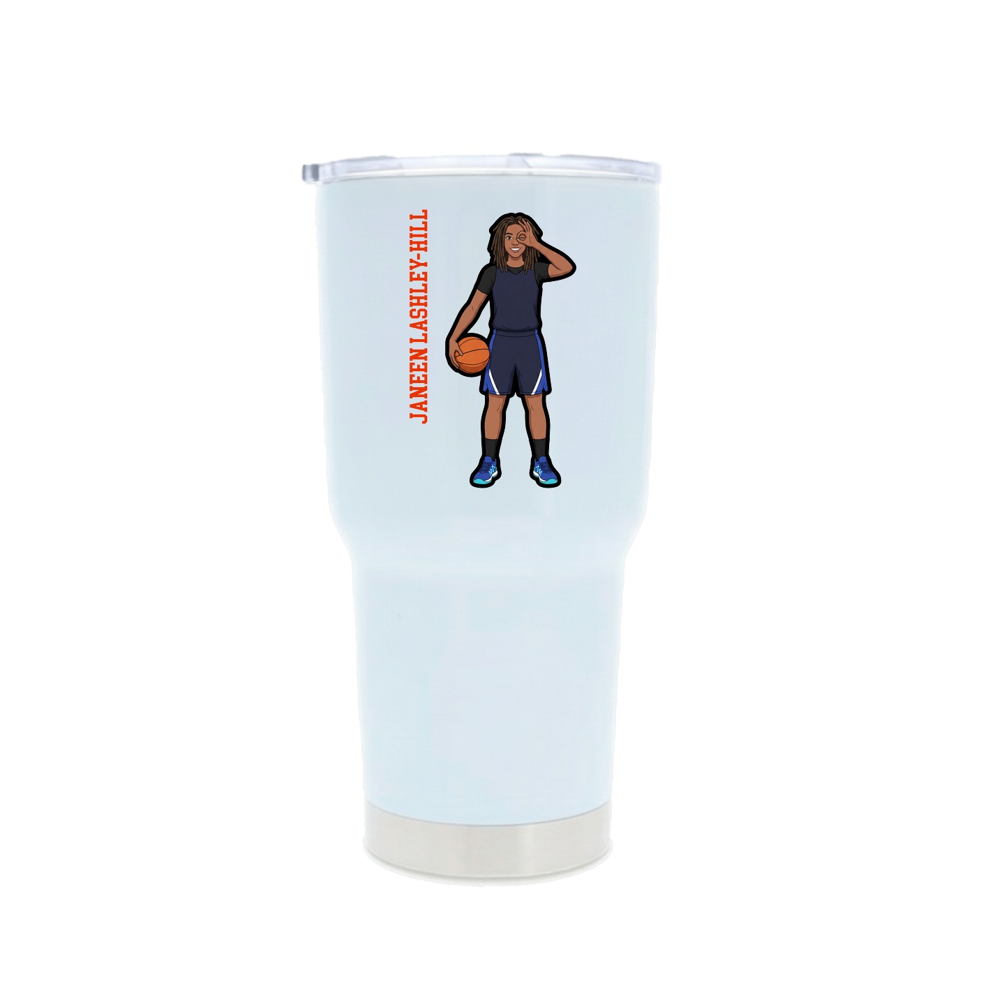 30oz Stainless Steel Tumbler — Name Vertical in White