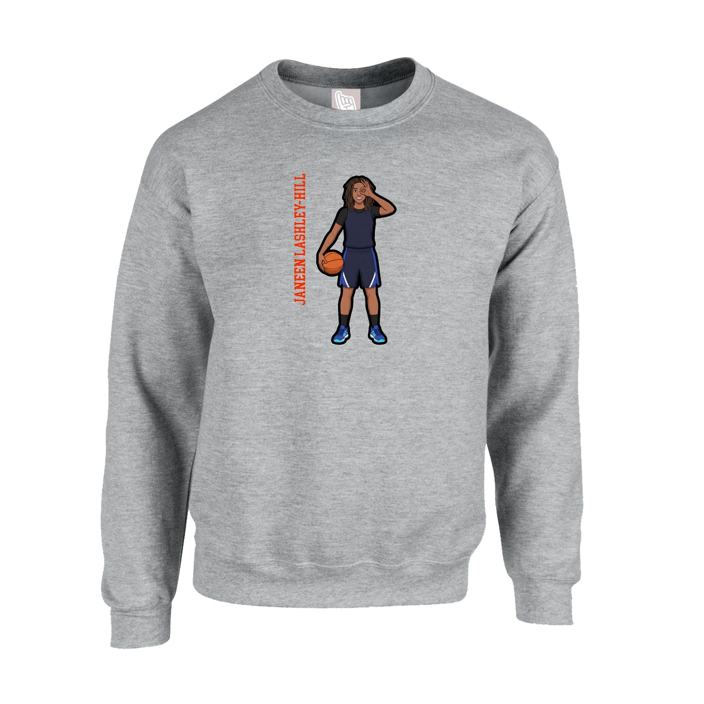 Fleece Crew — Name Vertical in Grey