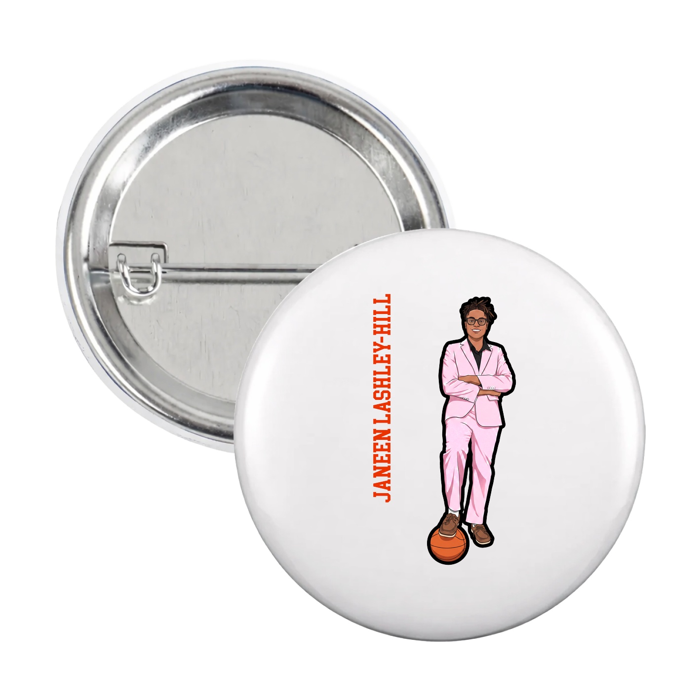 Game Day Button — Name Vertical in White
