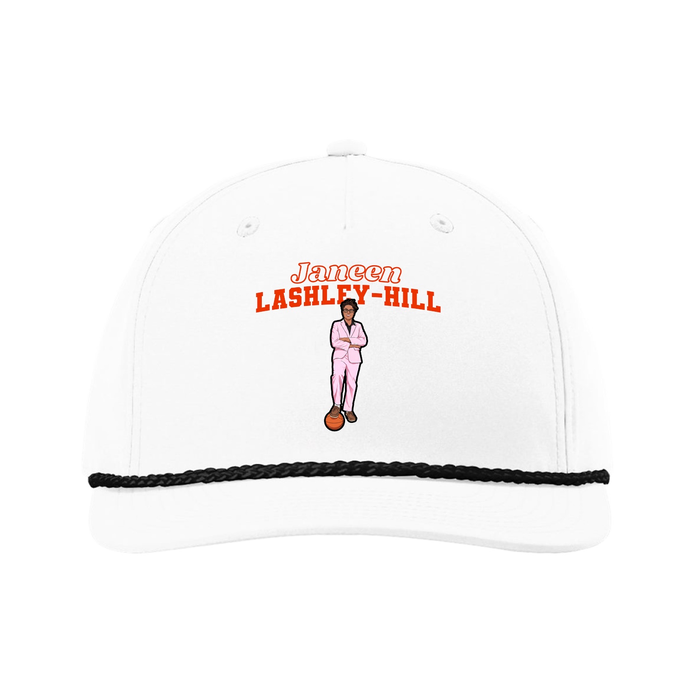 Five-Panel Classic Rope Cap — Name Arch in White