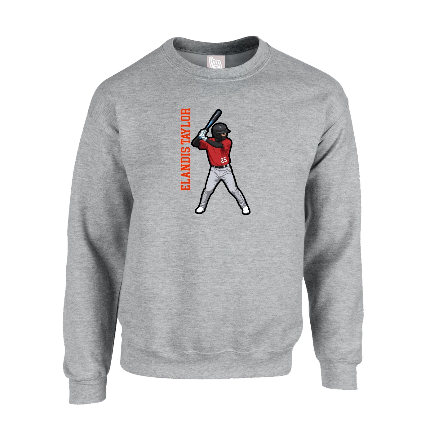 Fleece Crew — Name Vertical in Grey