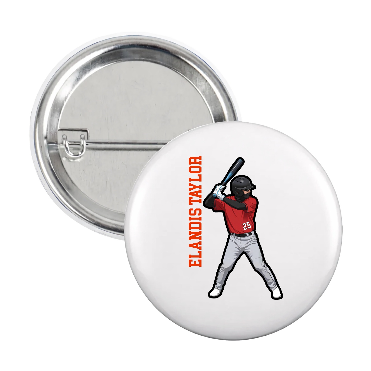 Game Day Button — Name Vertical in White