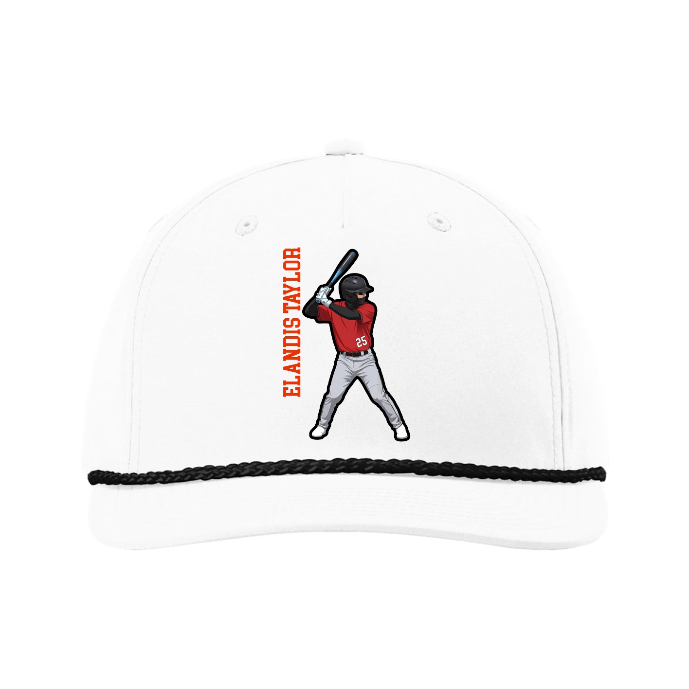 Five-Panel Classic Rope Cap — Name Vertical in White