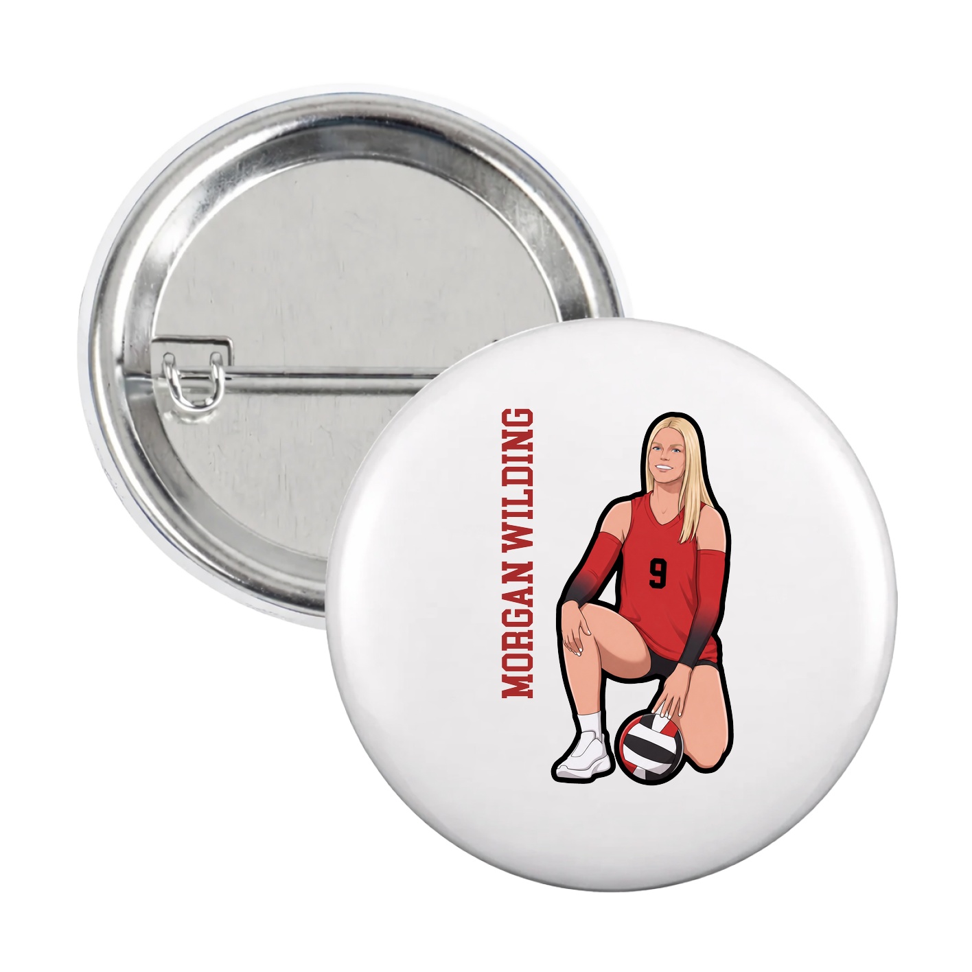 Game Day Button — Name Vertical in White