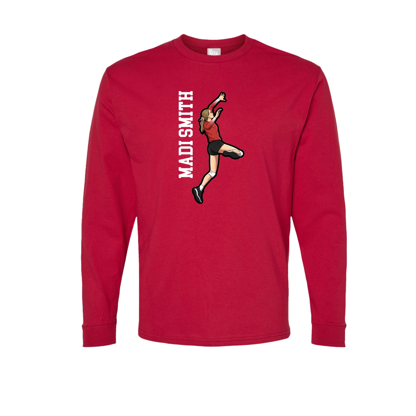 Long Sleeve Tee — Name Vertical in Crimson
