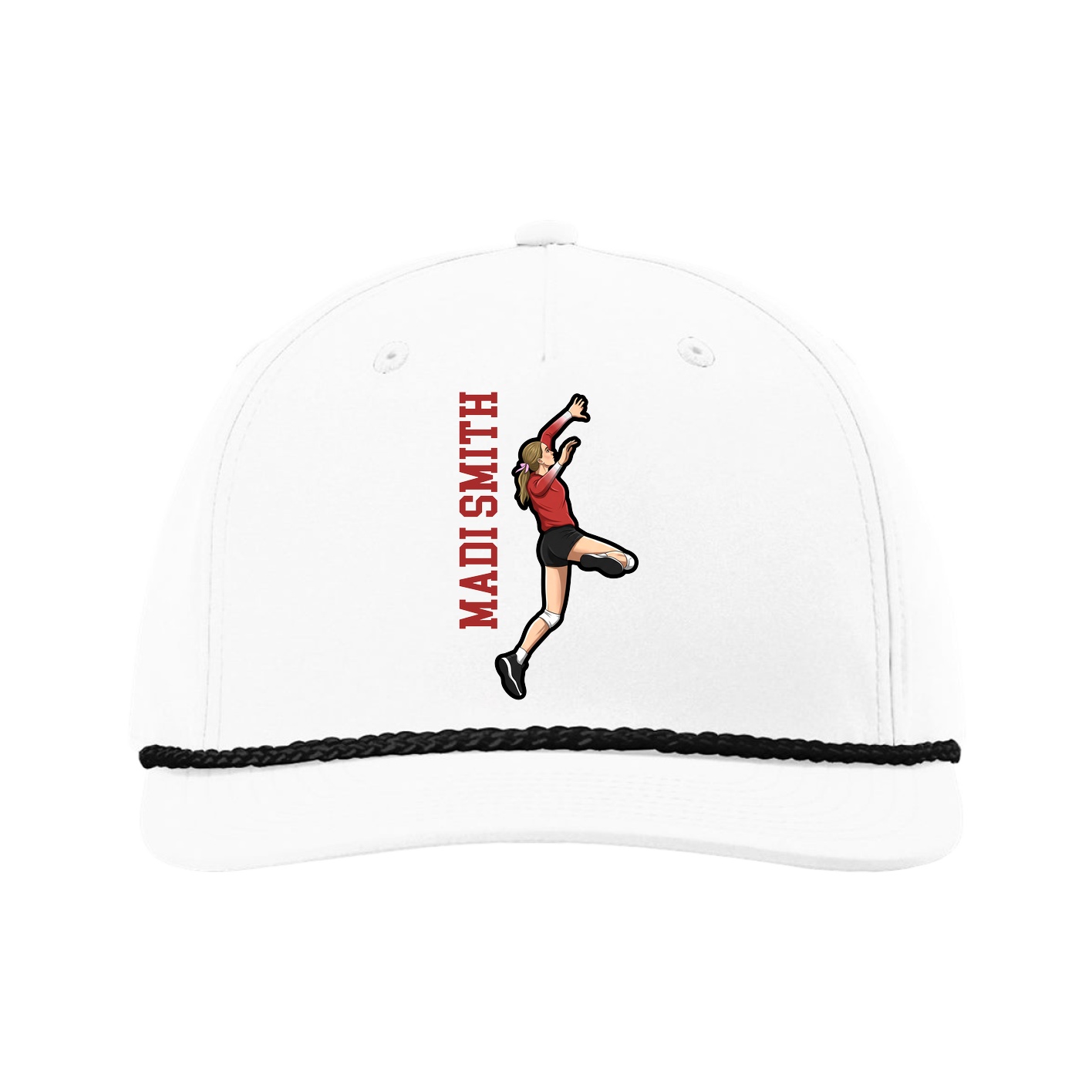 Five-Panel Classic Rope Cap — Name Vertical in White