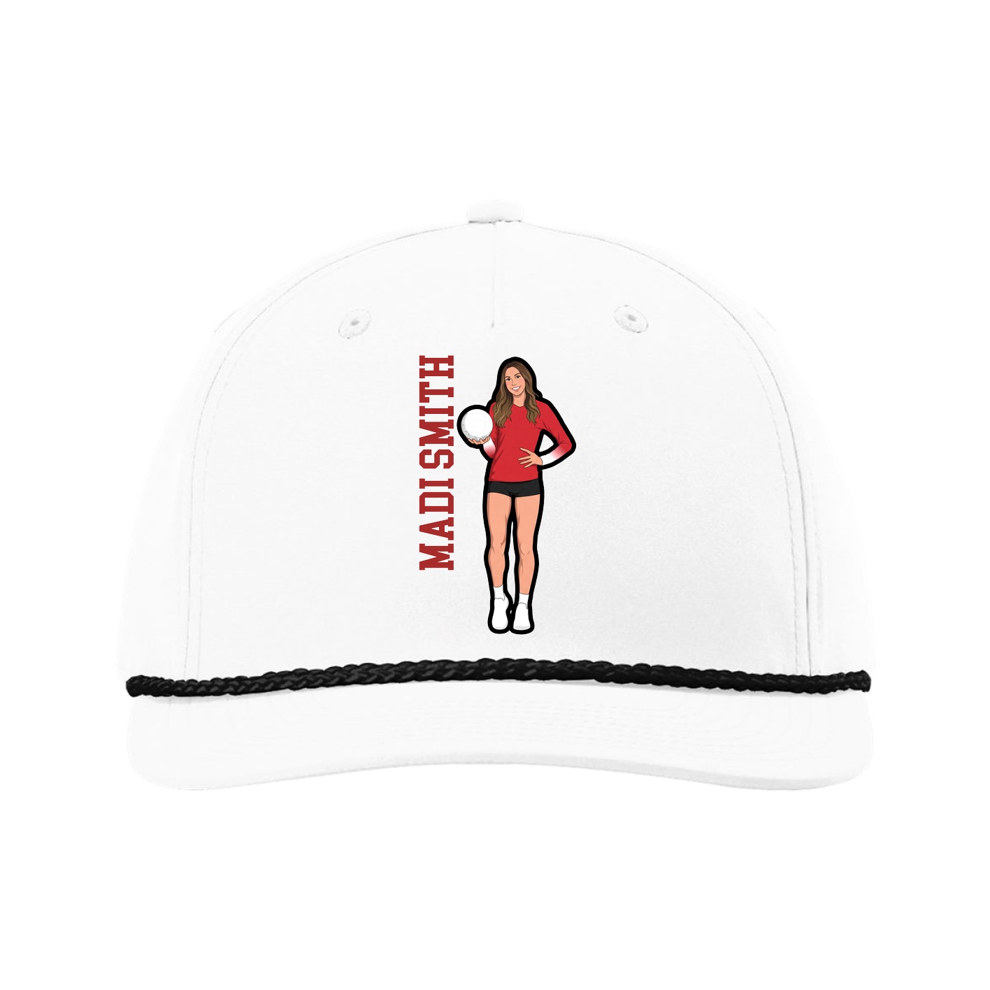 Five-Panel Classic Rope Cap — Name Vertical in White