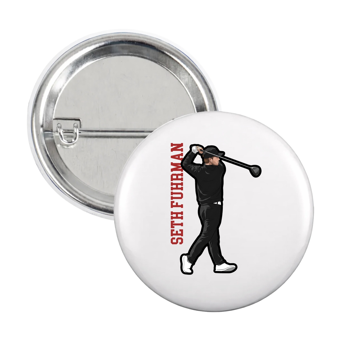 Game Day Button — Name Vertical in White
