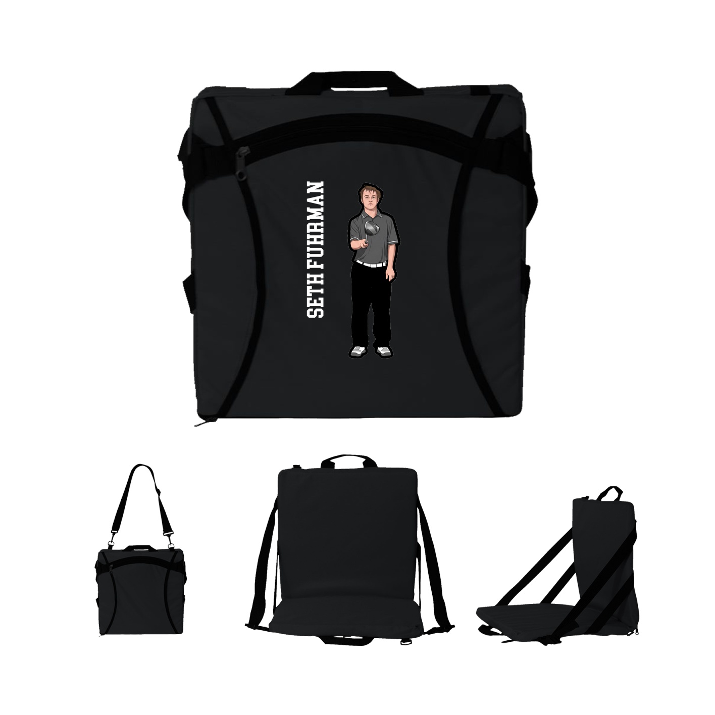 Folding Stadium Seat — Name Vertical in Black