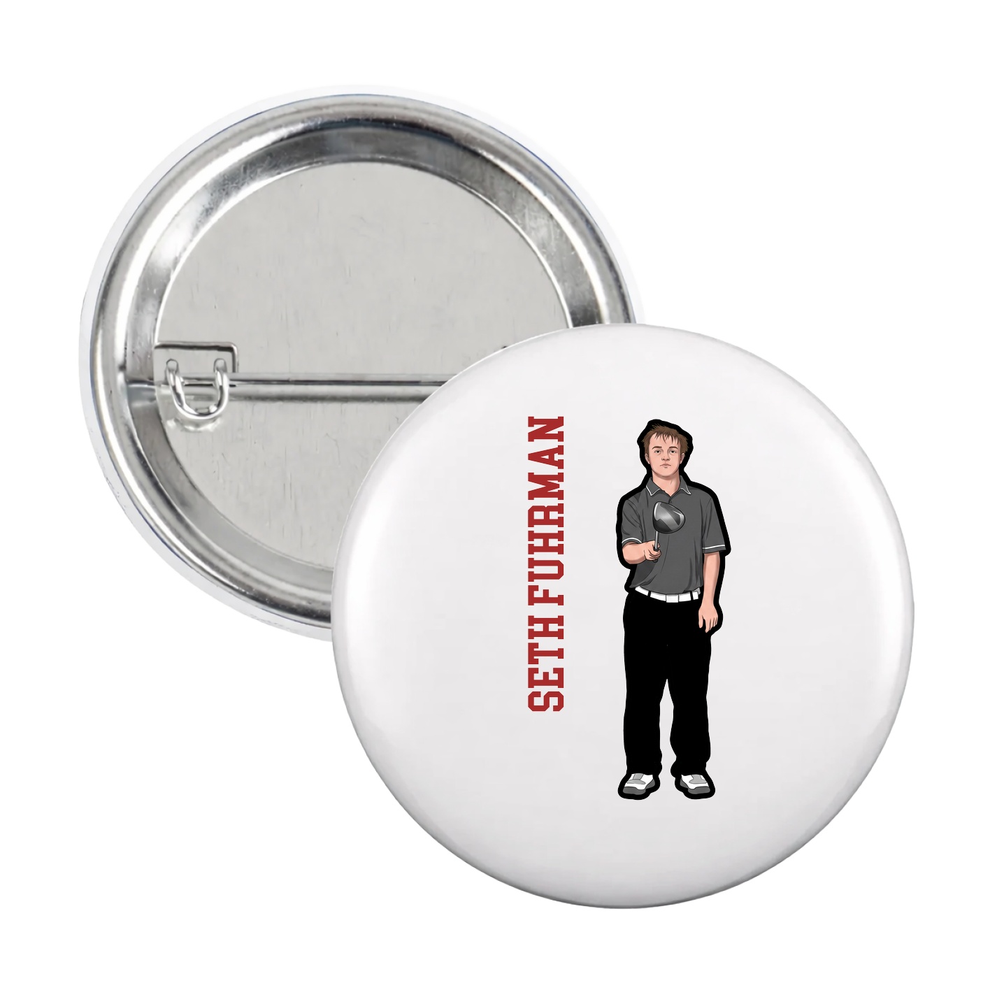 Game Day Button — Name Vertical in White