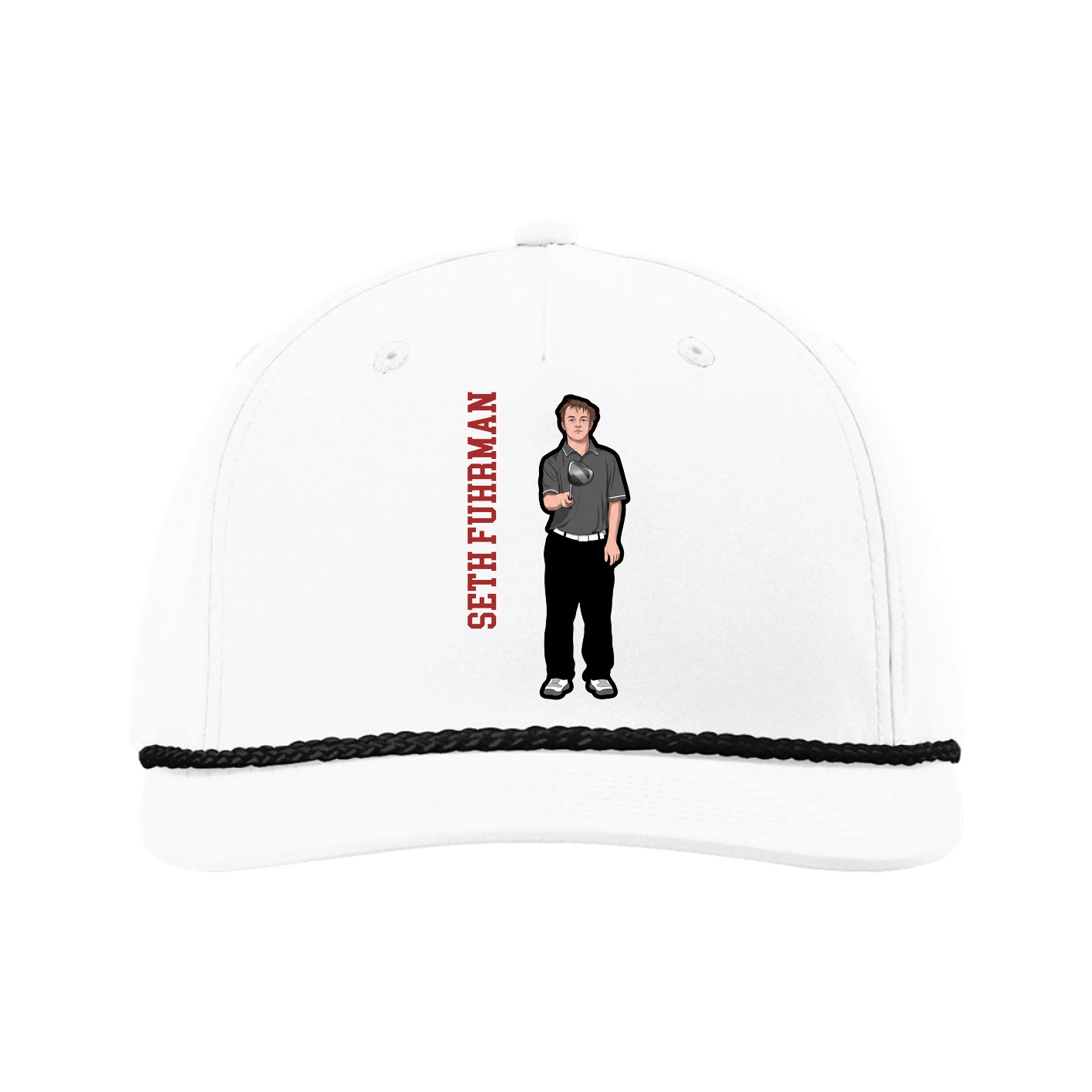 Five-Panel Classic Rope Cap — Name Vertical in White