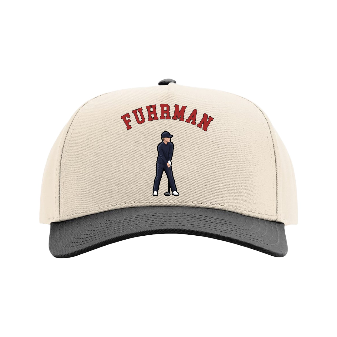 Full Fabric Five-Panel Champ Cap — Shirsey Arch in Cream/Black