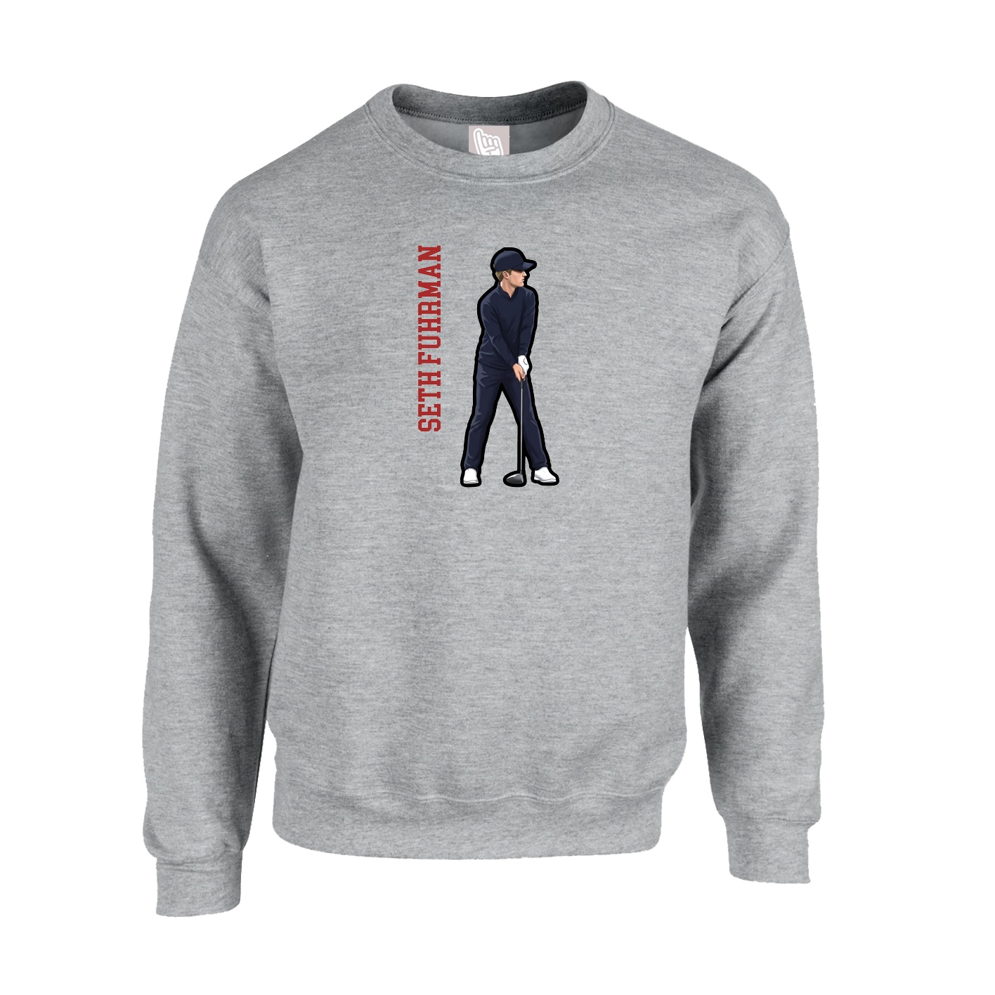 Fleece Crew — Name Vertical in Grey