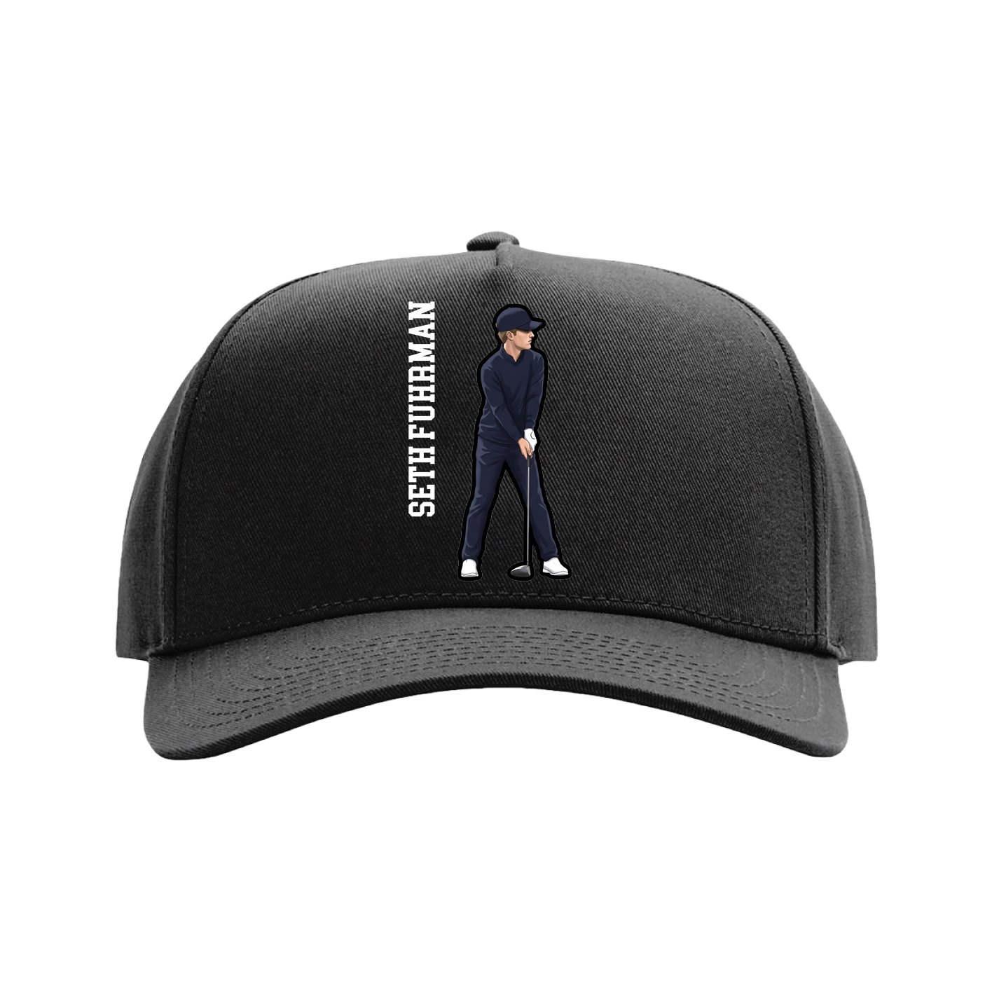Full Fabric Five-Panel Champ Cap — Name Vertical in Black