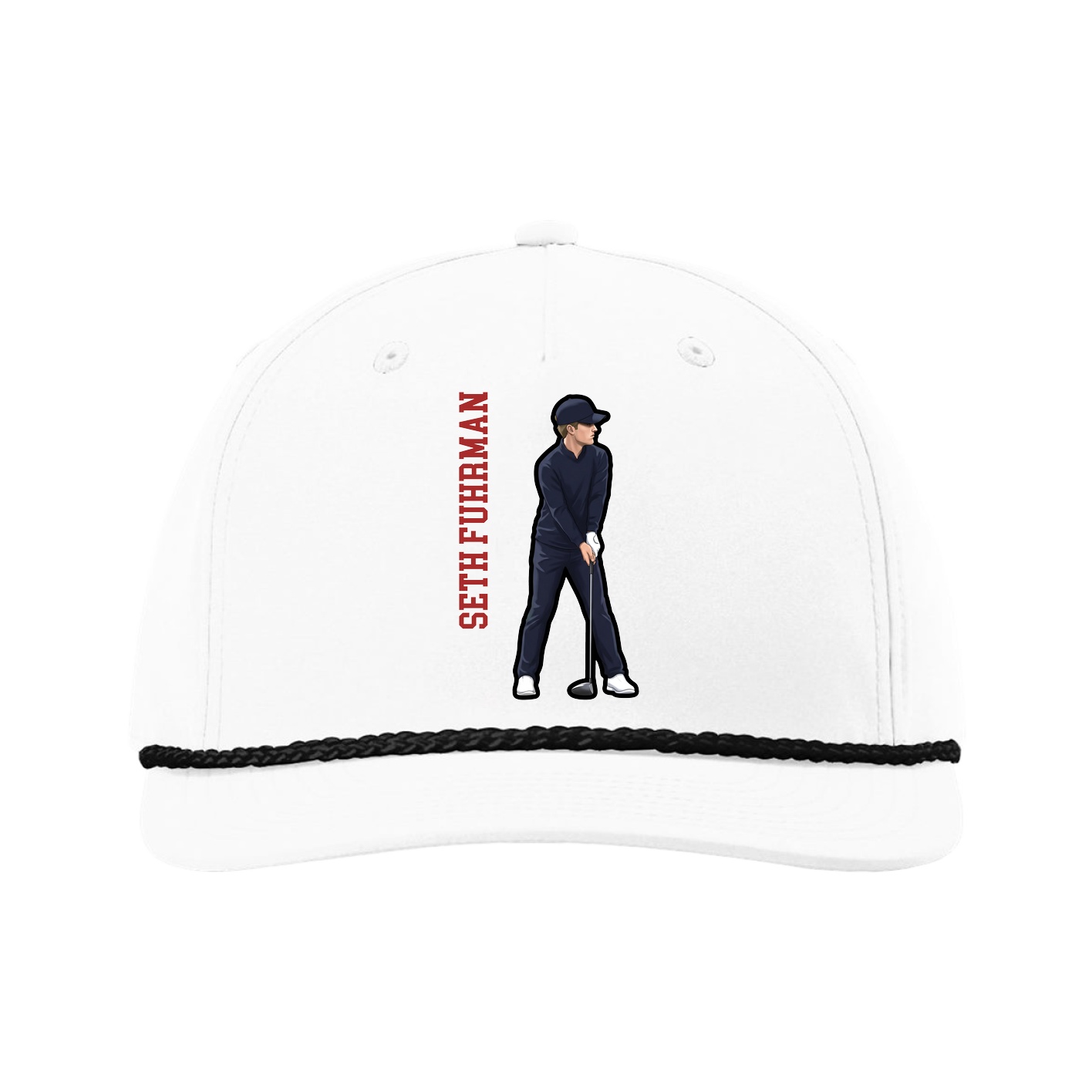Five-Panel Classic Rope Cap — Name Vertical in White