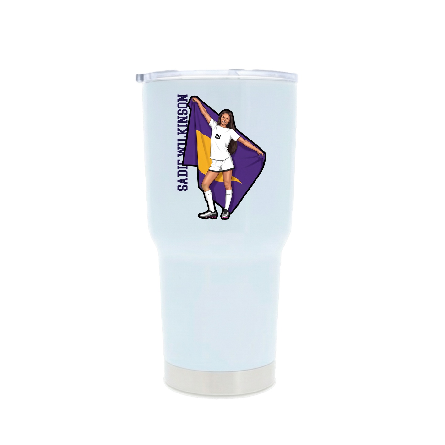 30oz Stainless Steel Tumbler — Name Vertical in White