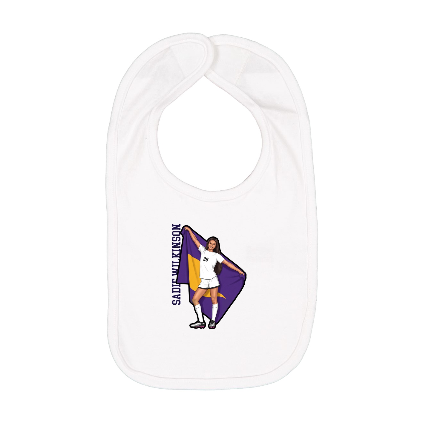 Infant Bib — Name Vertical in White