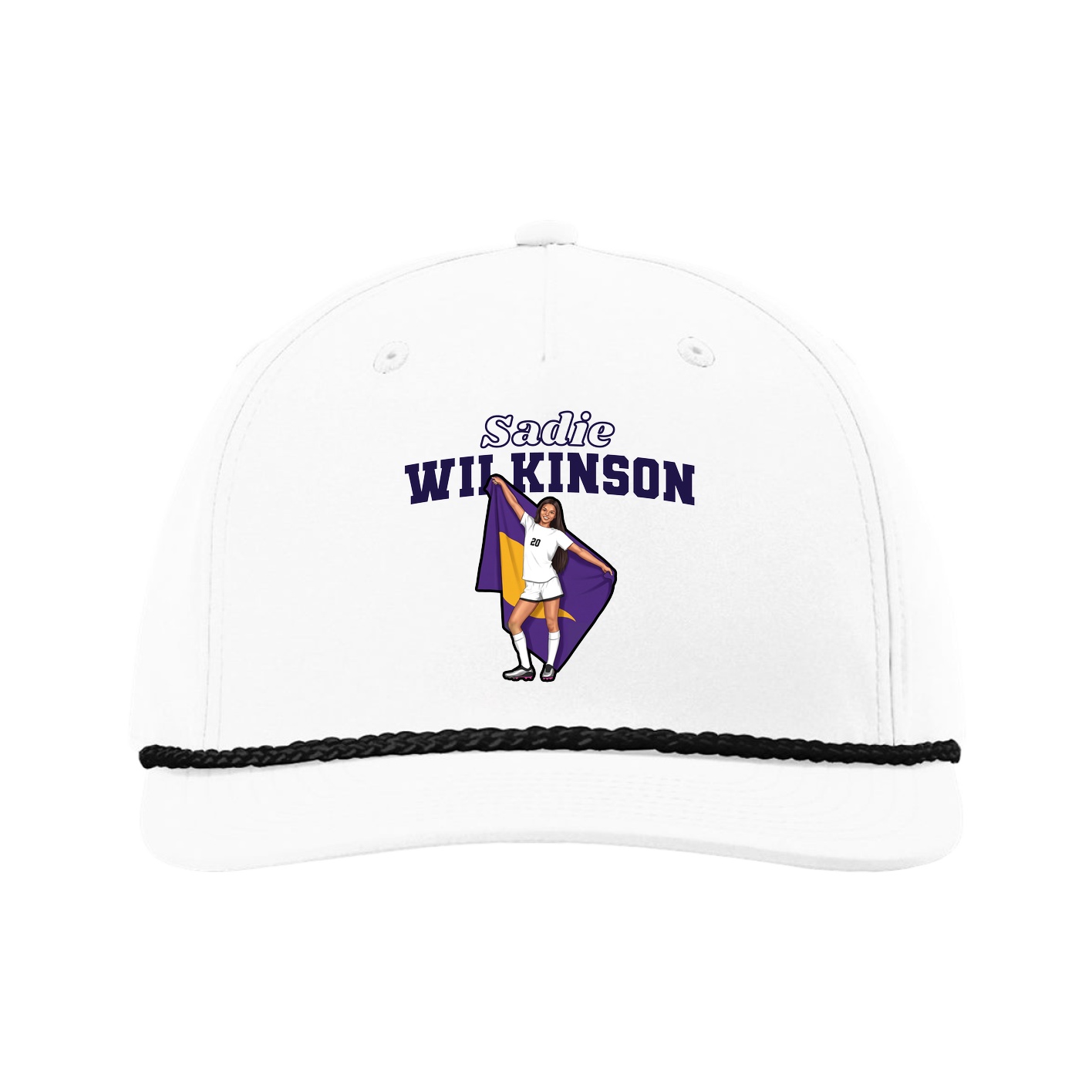 Five-Panel Classic Rope Cap — Name Arch in White