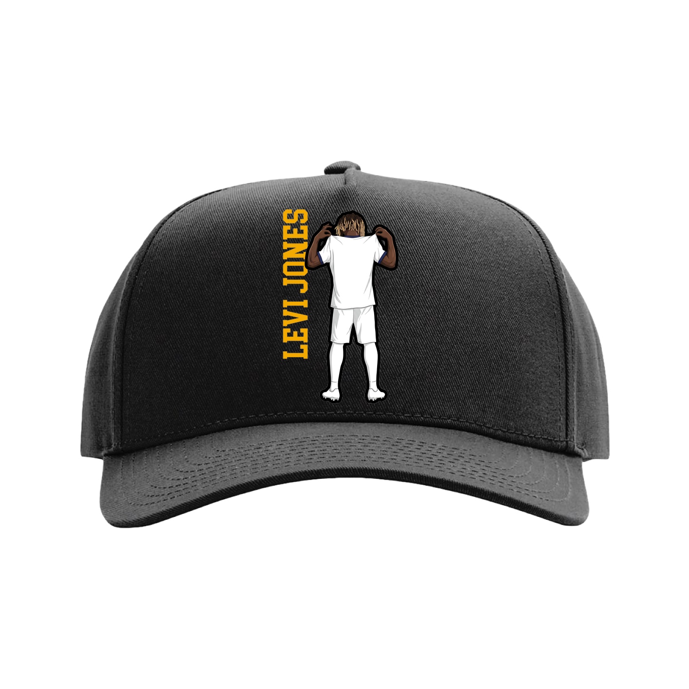 Full Fabric Five-Panel Champ Cap — Name Vertical in Black