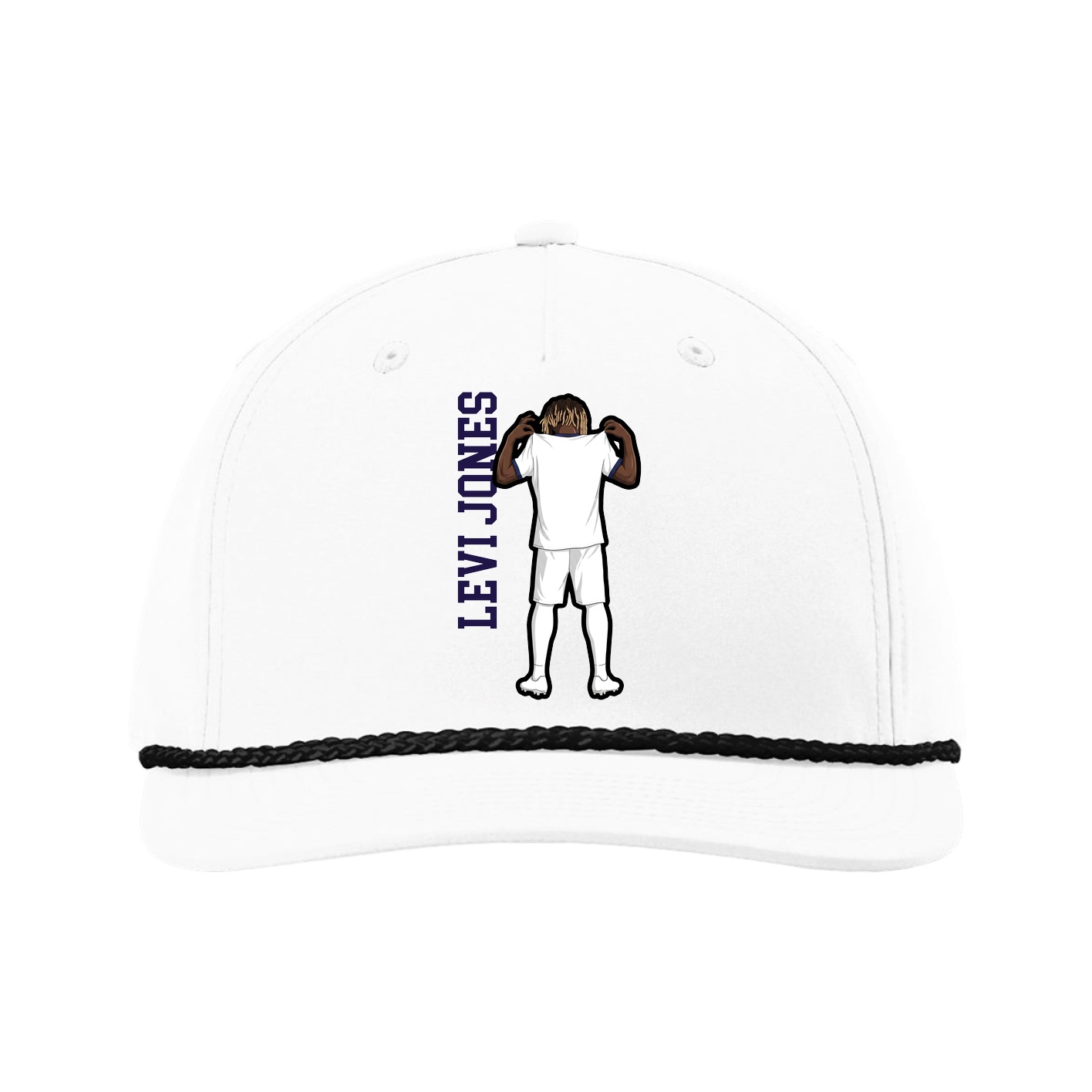 Five-Panel Classic Rope Cap — Name Vertical in White