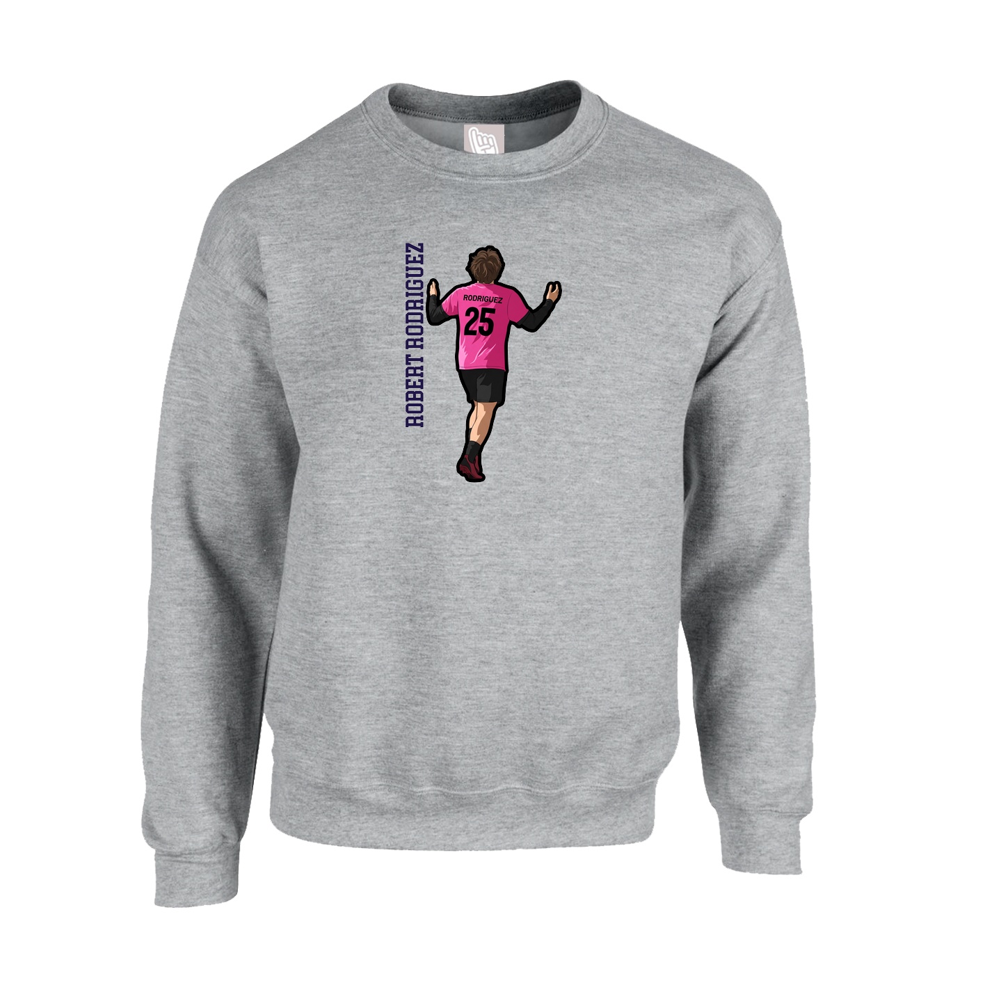 Fleece Crew — Name Vertical in Grey