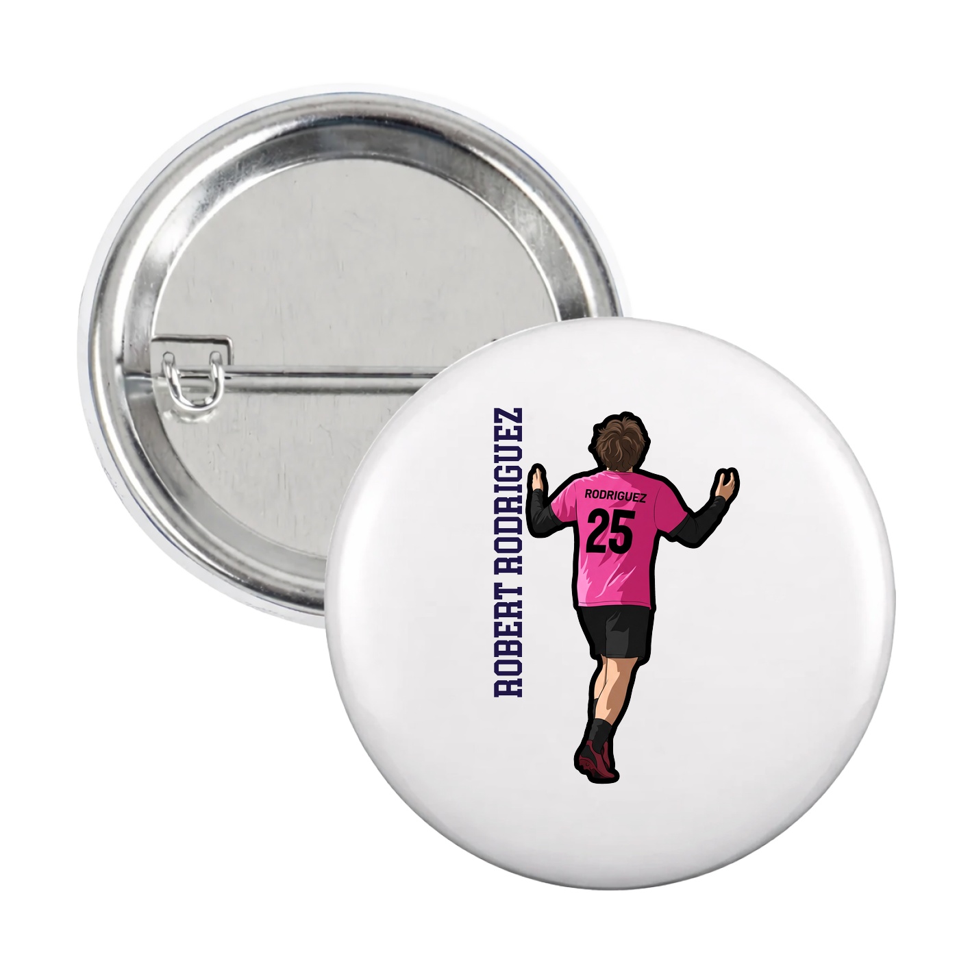 Game Day Button — Name Vertical in White