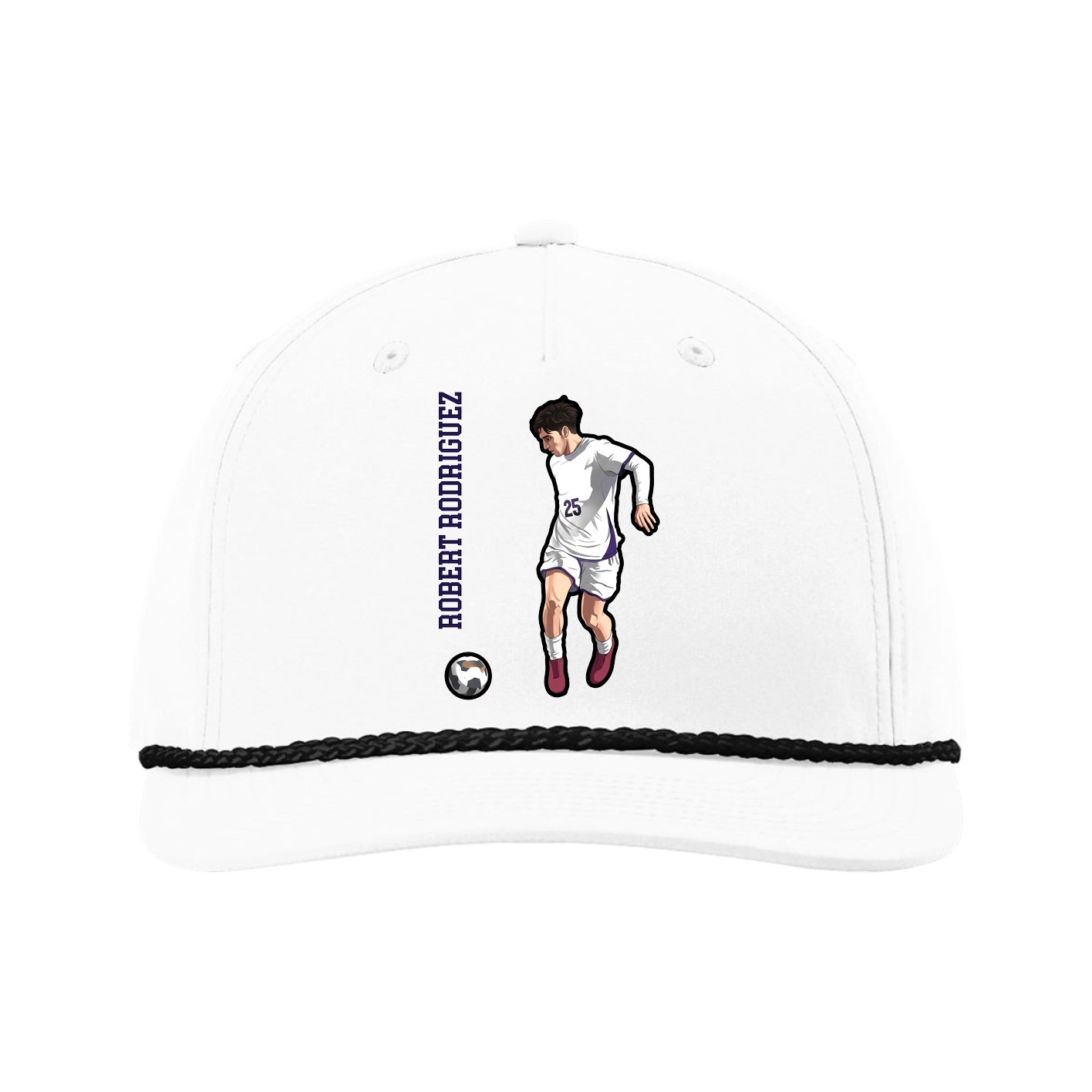 Five-Panel Classic Rope Cap — Name Vertical in White
