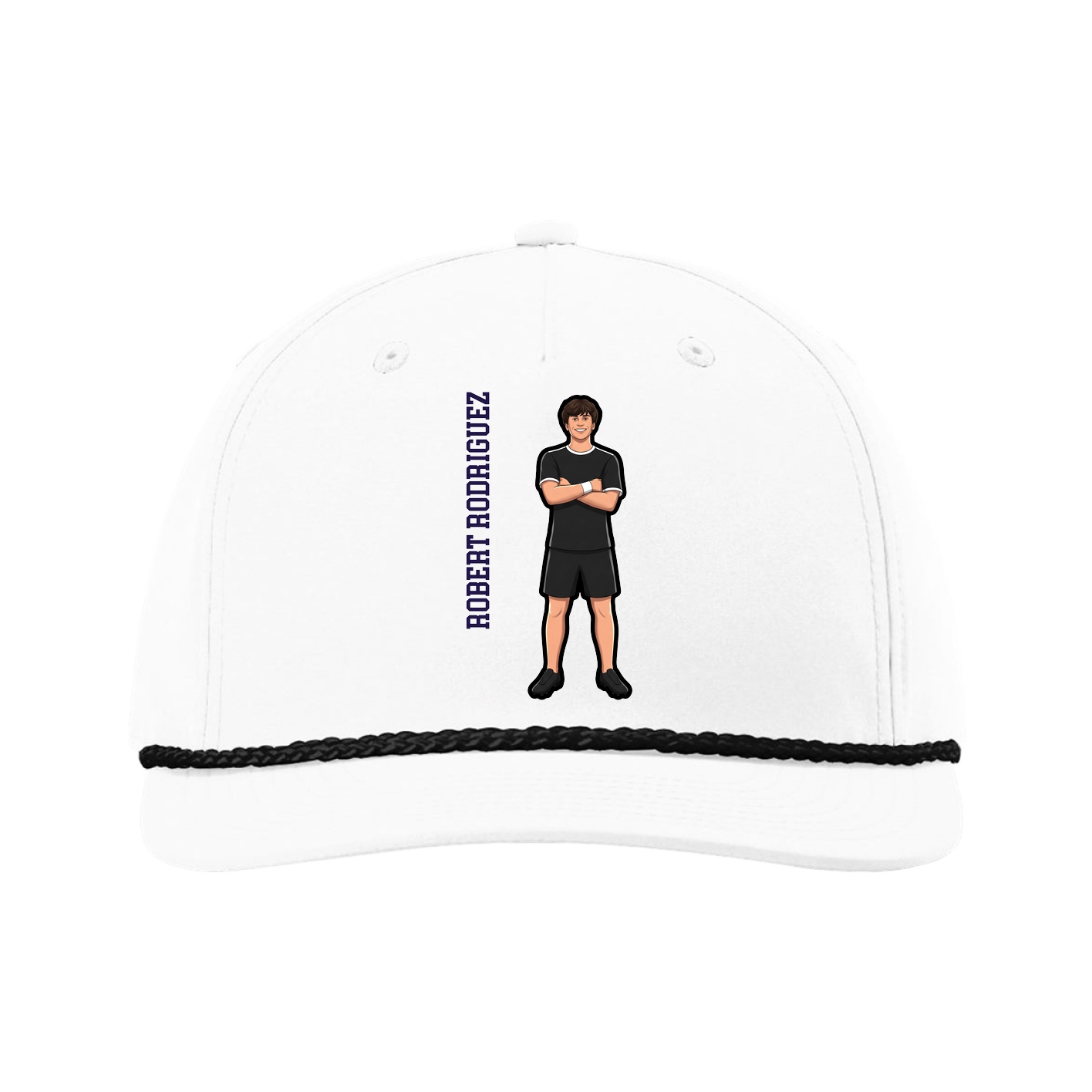 Five-Panel Classic Rope Cap — Name Vertical in White