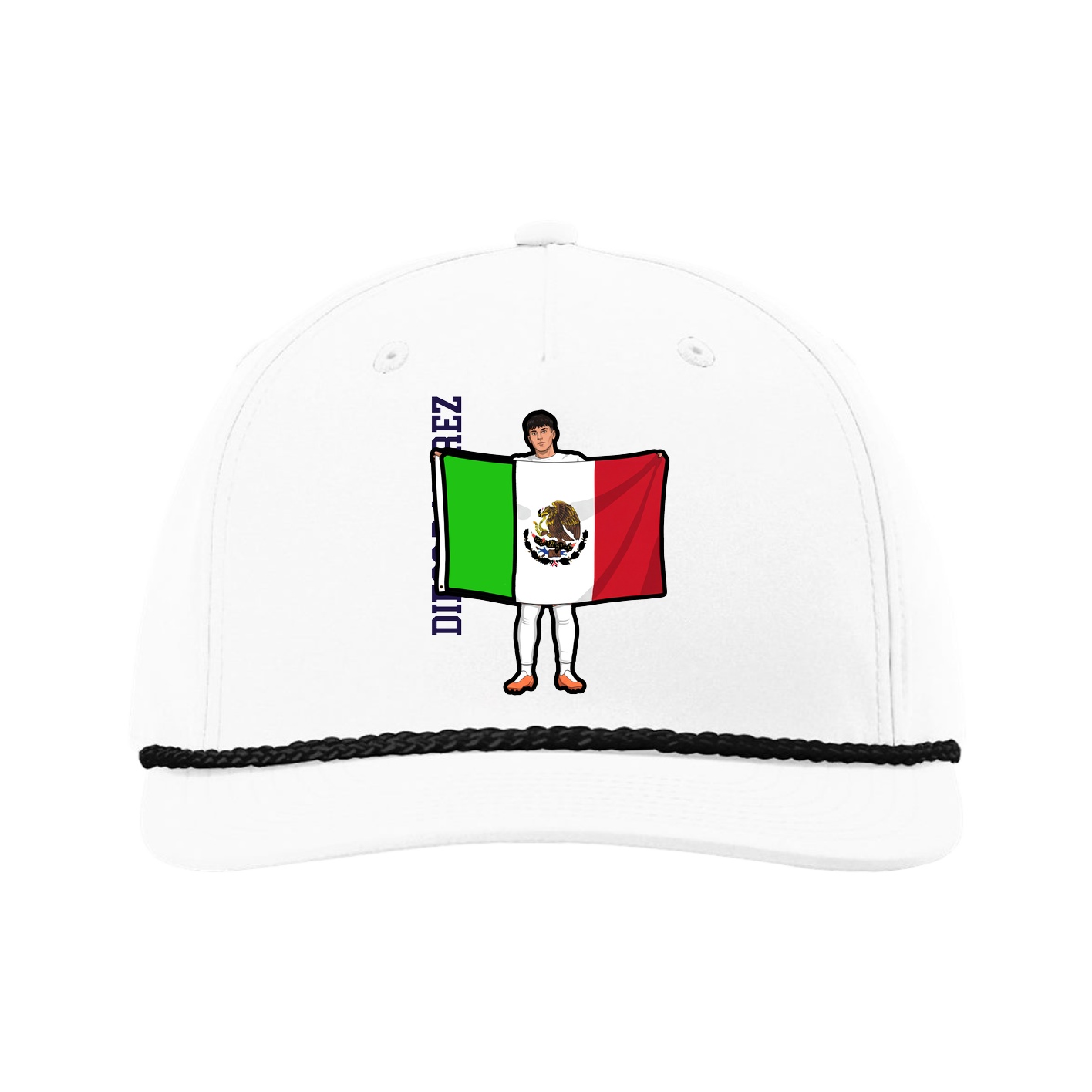Five-Panel Classic Rope Cap — Name Vertical in White