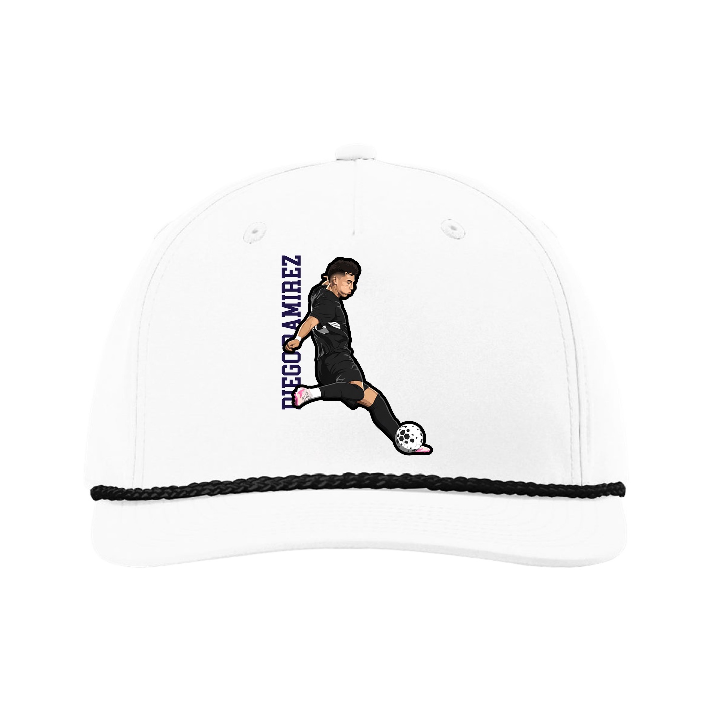 Five-Panel Classic Rope Cap — Name Vertical in White
